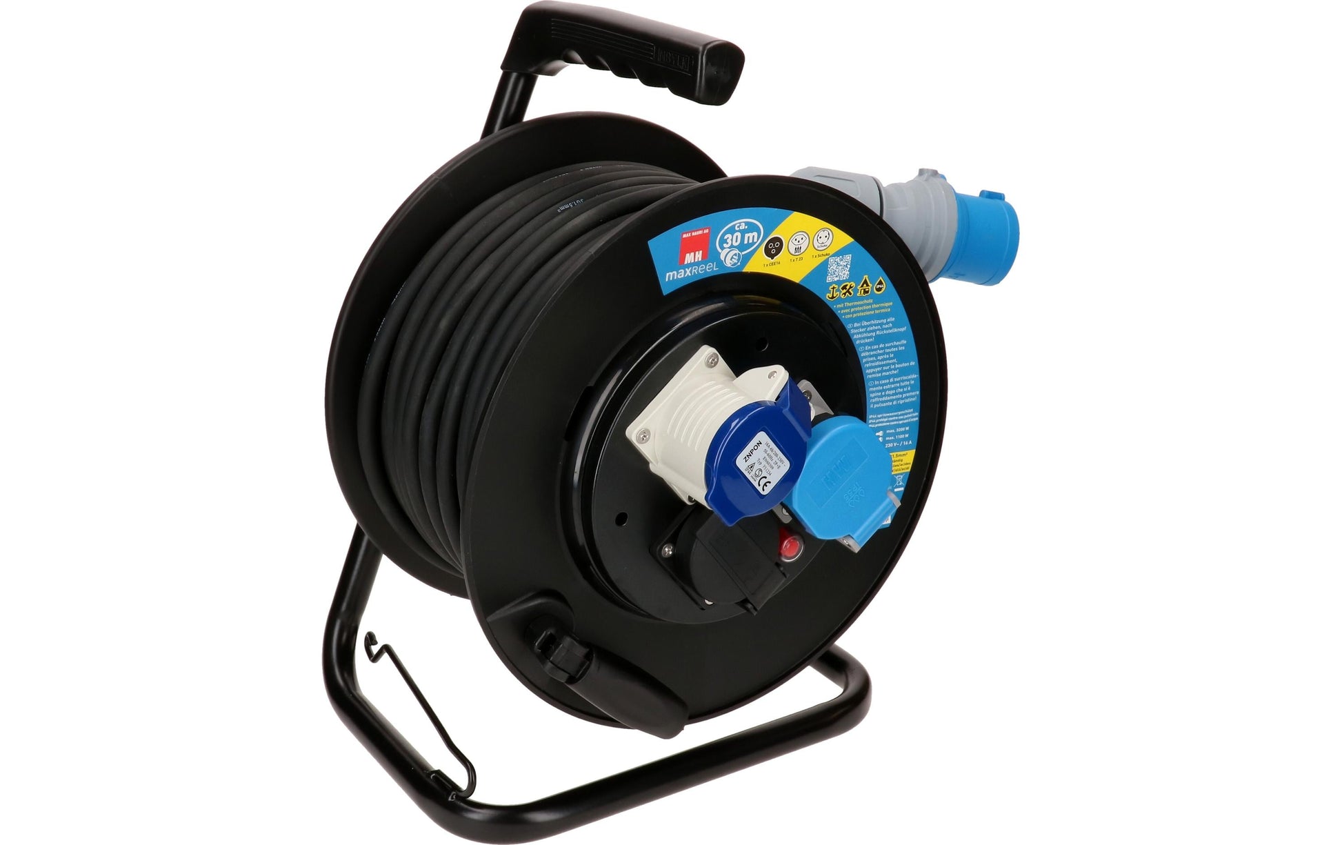 Max Hauri AG Max Hauri Kabelrolle, (1×T23 + 1×CEE 16-3 + 1×Schuko (Typ F)), 30 m, IP44 – schwarz