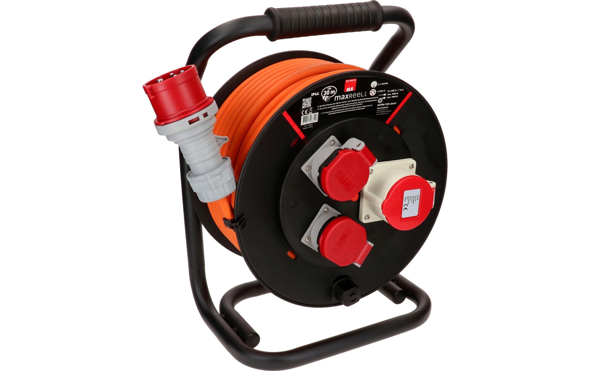 Max Hauri AG Max Hauri Kabelrolle, 30 m, (2×T25 + 1×CEE 16-5), IP44, Eingang CEE 16-5 – schwarz