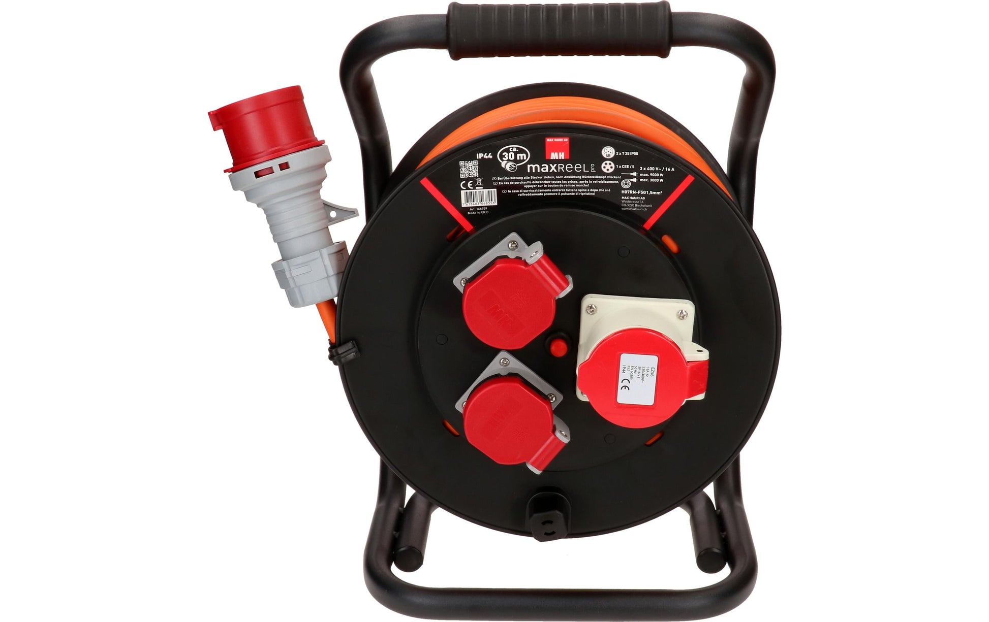 Max Hauri AG Max Hauri Kabelrolle, 30 m, (2×T25 + 1×CEE 16-5), IP44, Eingang CEE 16-5 – schwarz
