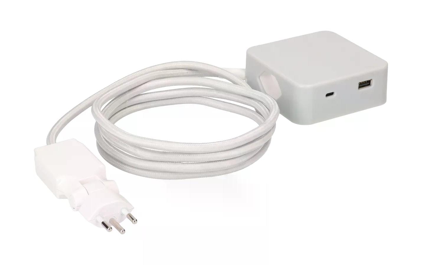 maxTEX Cube Steckdosenleiste – 3× T13, USB‑A/C, 2 m, ohne Schalter, grau/weiss