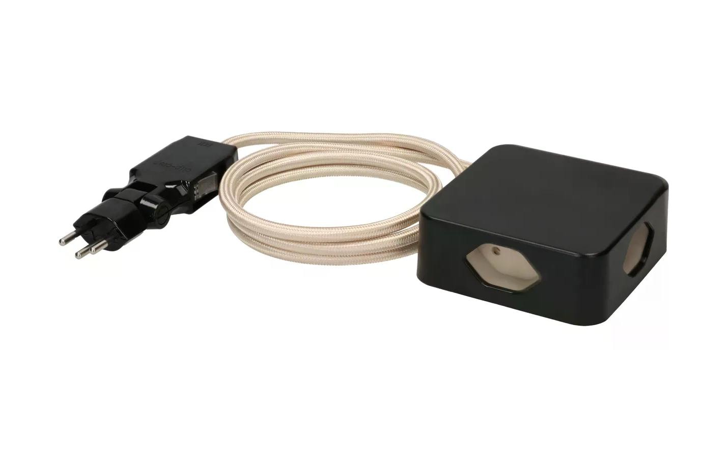 MaxTex Cube Steckdosenleiste, 4×T13, ohne Schalter, 2 m, Eingang T12, IP20 – schwarz/gold