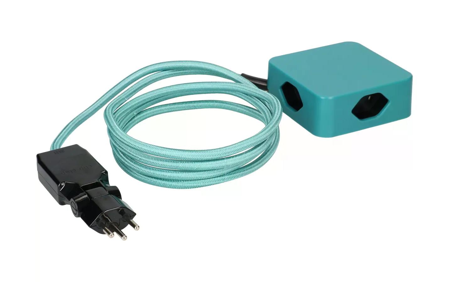MaxTex Cube Steckdosenleiste, 4×T13, 2 m, Magnet, Eingang T12, IP20 – Schwarz/Türkis