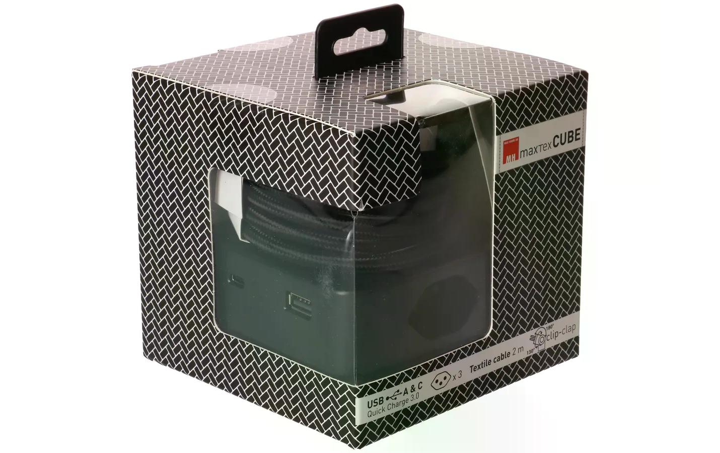 maxTEX Cube Steckdosenleiste – 3× T13, USB‑A/C, 2 m, ohne Schalter, schwarz