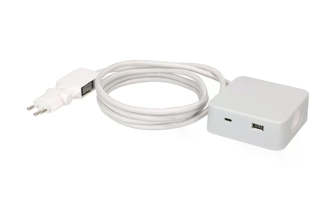 maxTEX Cube Steckdosenleiste – 3× T13, USB‑A/C, 2 m, ohne Schalter, grau/weiss