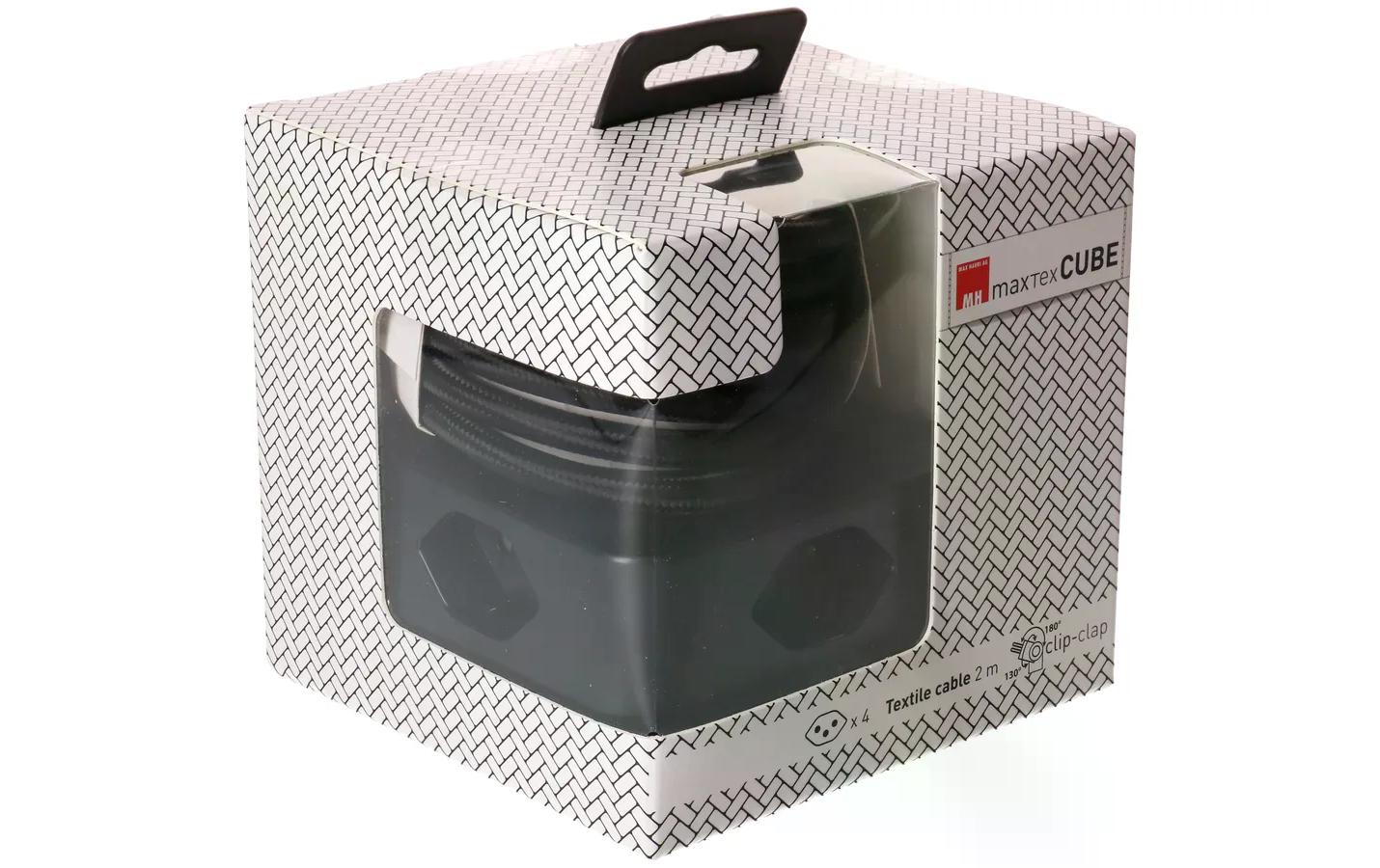 MaxTex Cube Steckdosenleiste – 4× T13, 2 m, ohne Schalter, IP20, schwarz