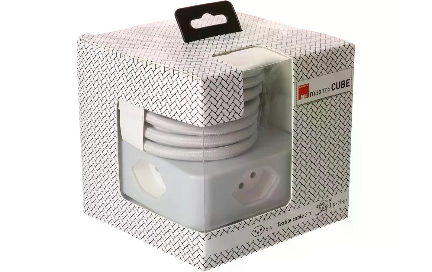 maxTEX Cube Steckdosenleiste – 4× T13, 2 m, IP20, grau