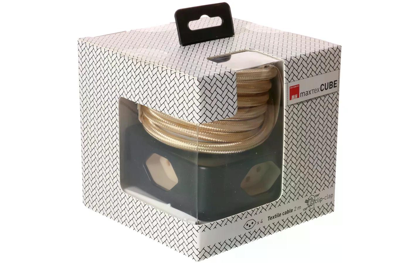 MaxTex Cube Steckdosenleiste, 4×T13, ohne Schalter, 2 m, Eingang T12, IP20 – schwarz/gold
