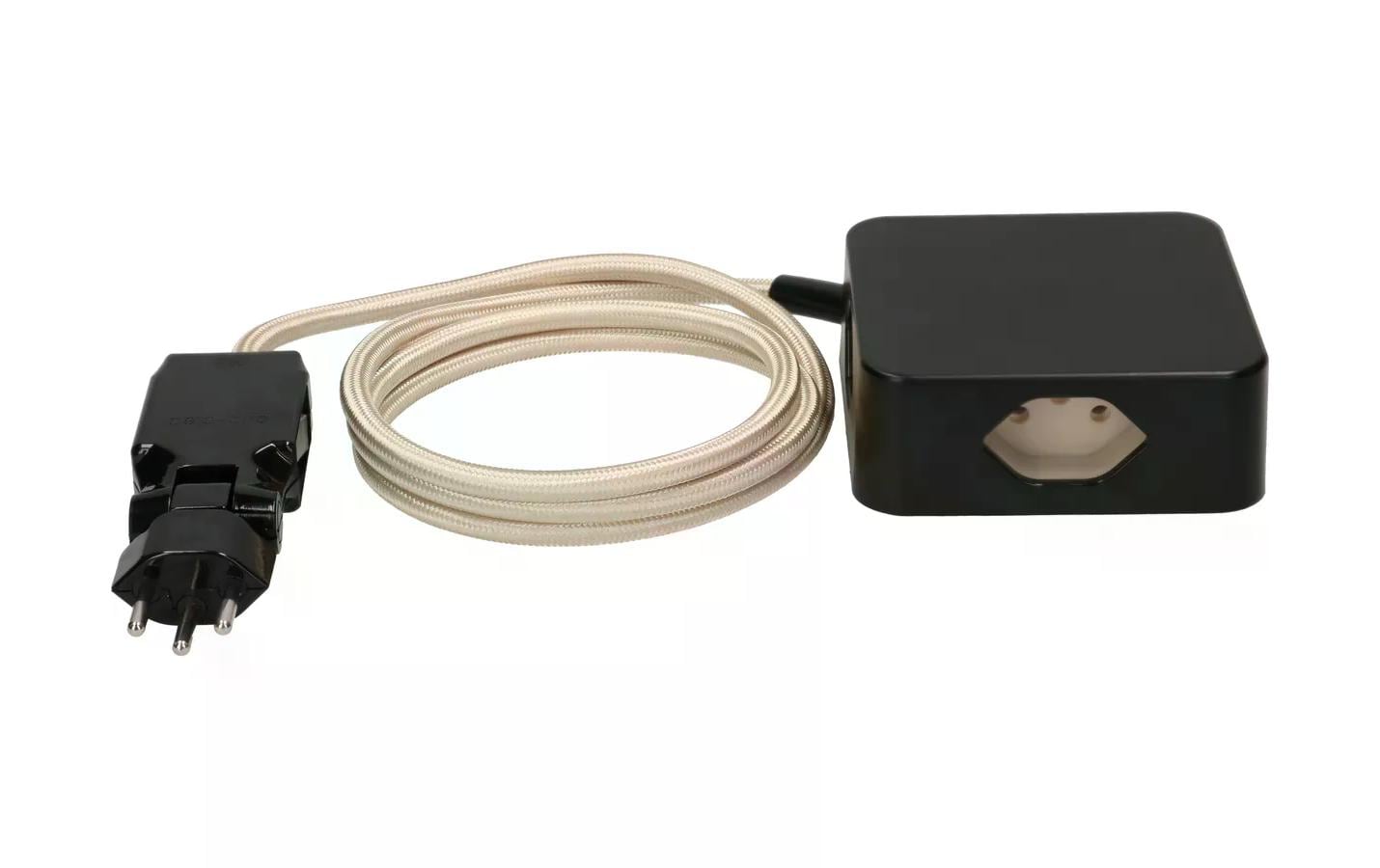 MaxTex Cube Steckdosenleiste, 4×T13, ohne Schalter, 2 m, Eingang T12, IP20 – schwarz/gold