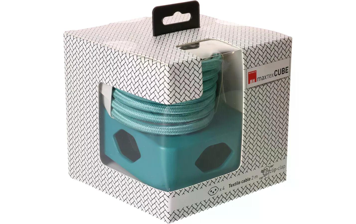 MaxTex Cube Steckdosenleiste, 4×T13, 2 m, Magnet, Eingang T12, IP20 – Schwarz/Türkis