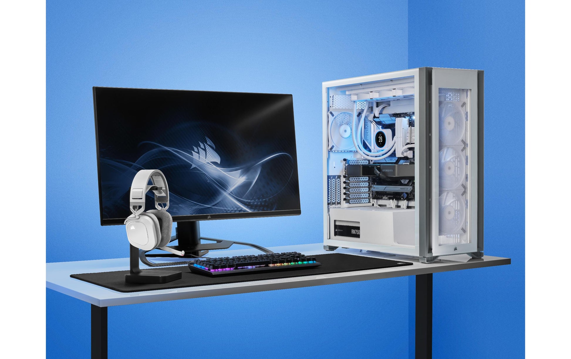 Corsair HS80 RGB – Gaming-Headset Over-Ear – USB-A, Dolby Atmos – Weiss – für PS5 – bis 20 h
