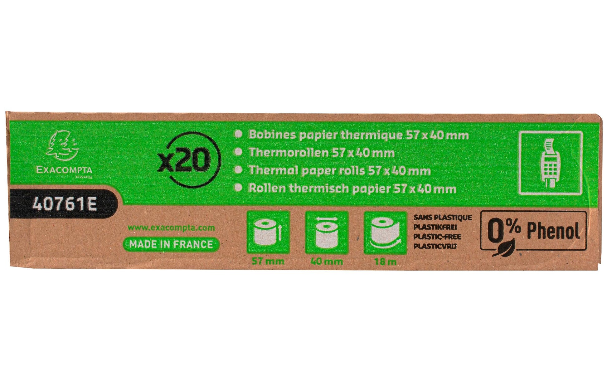 Exacompta Thermorolle – 57 mm × 18 m, ohne Kern, BPA-frei – 20 Stk.