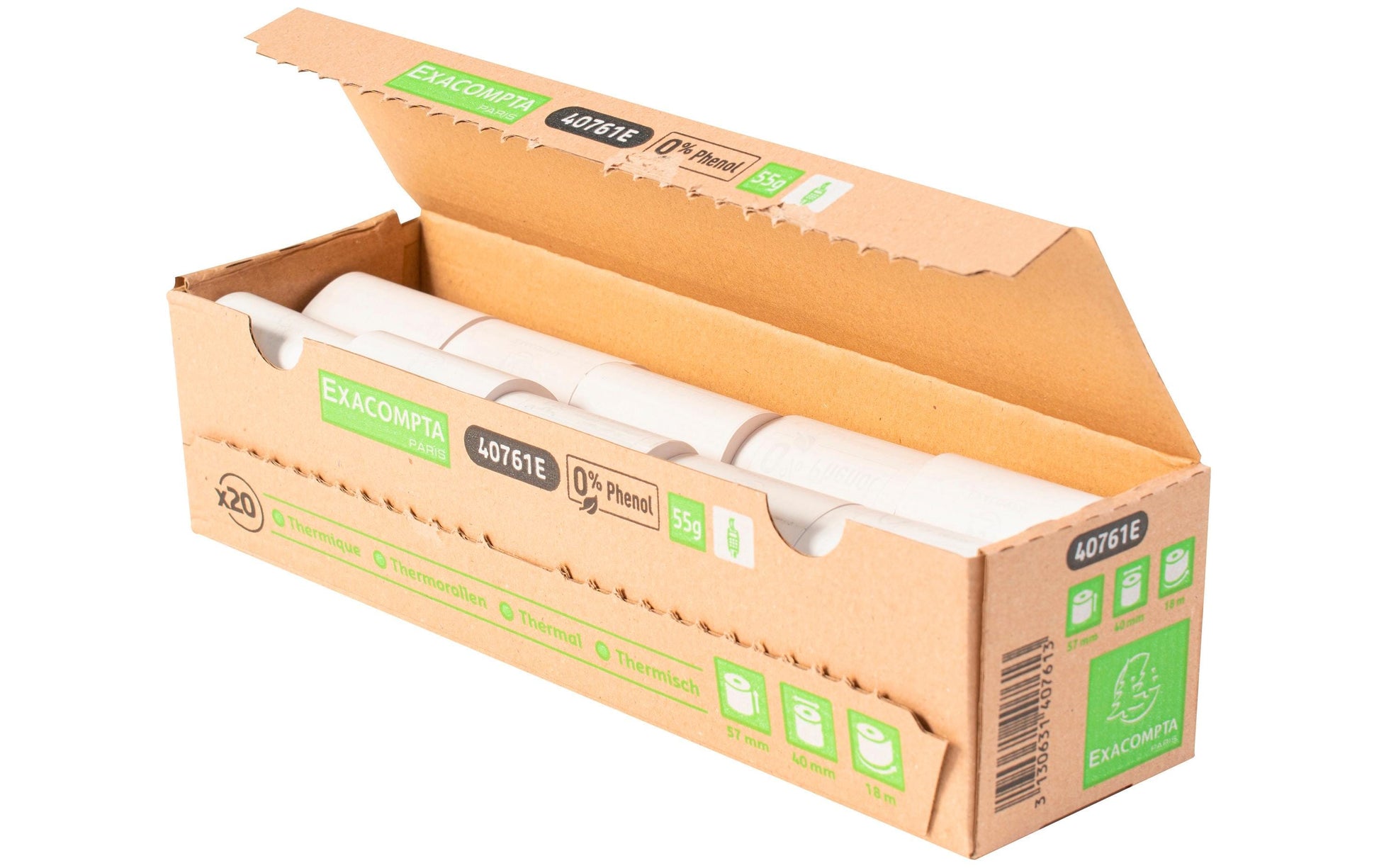 Exacompta Thermorolle – 57 mm × 18 m, ohne Kern, BPA-frei – 20 Stk.