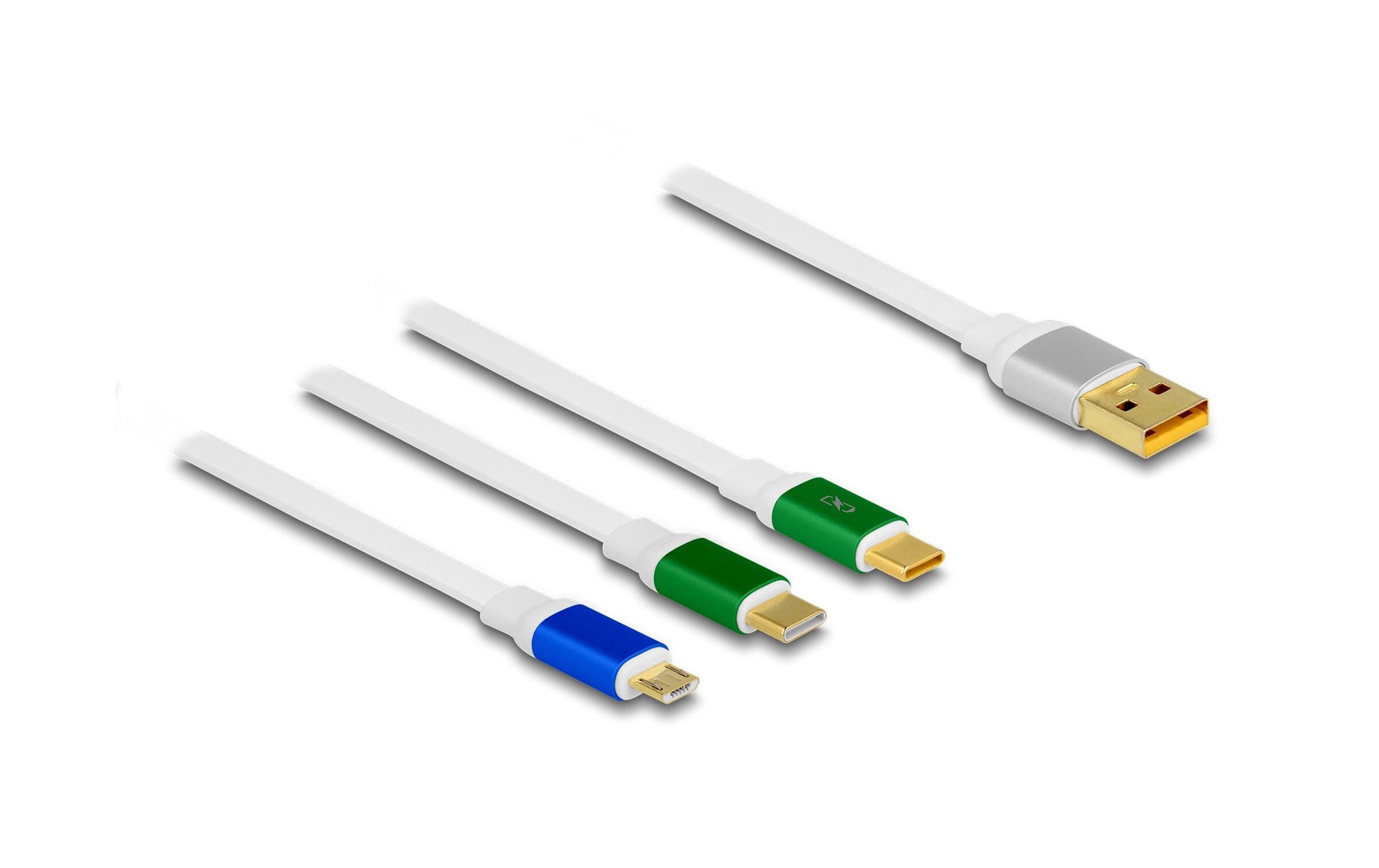 DeLOCK Multi-Kabel – 3-in-1 USB-A auf USB-C/Micro-USB 1,13 m, aufrollbar, weiss