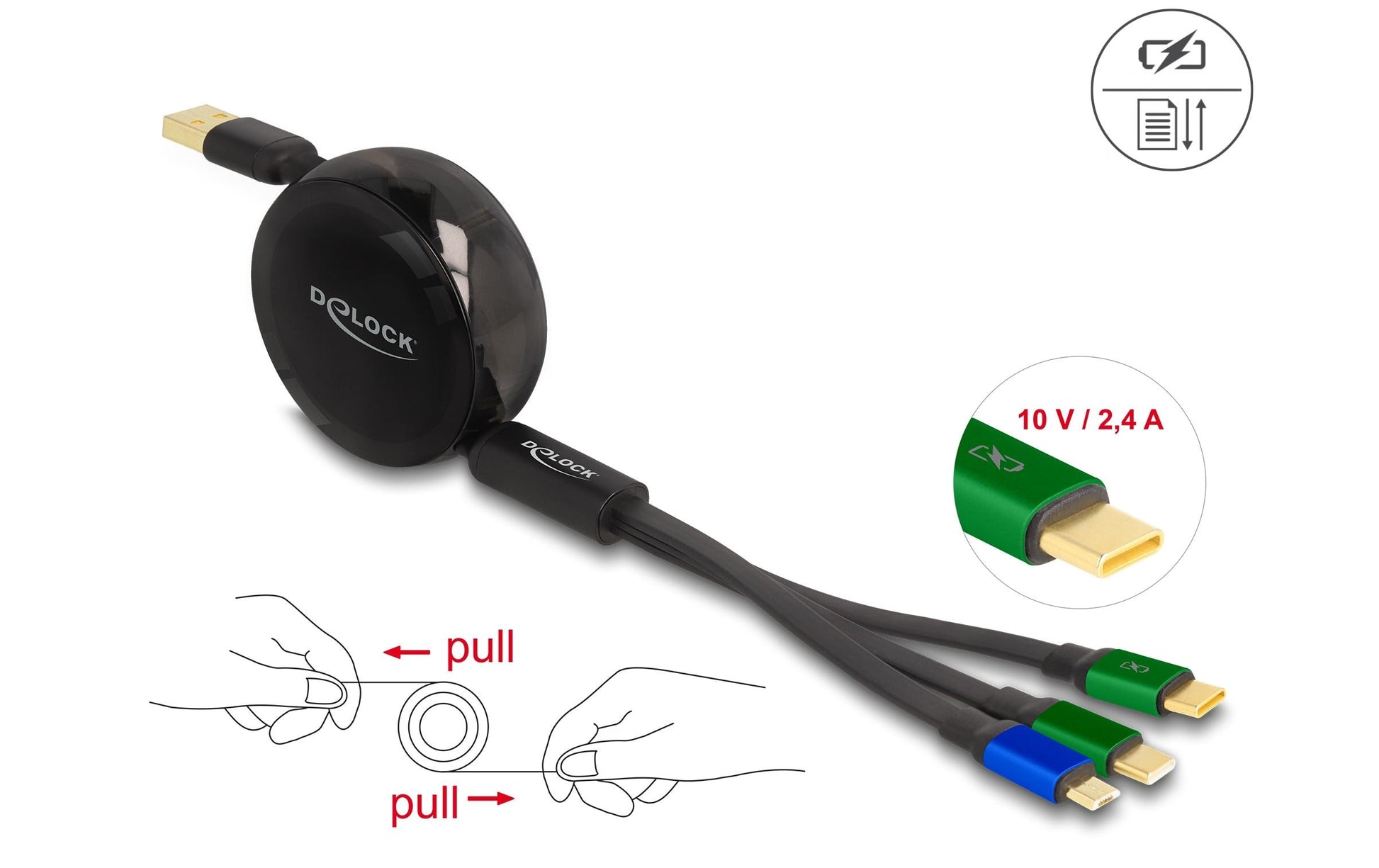 DeLOCK USB-Kabel – USB-A auf Micro-USB-B, 2× USB-C – USB 2.0 (480 Mbit/s) – 1,13 m – Schwarz