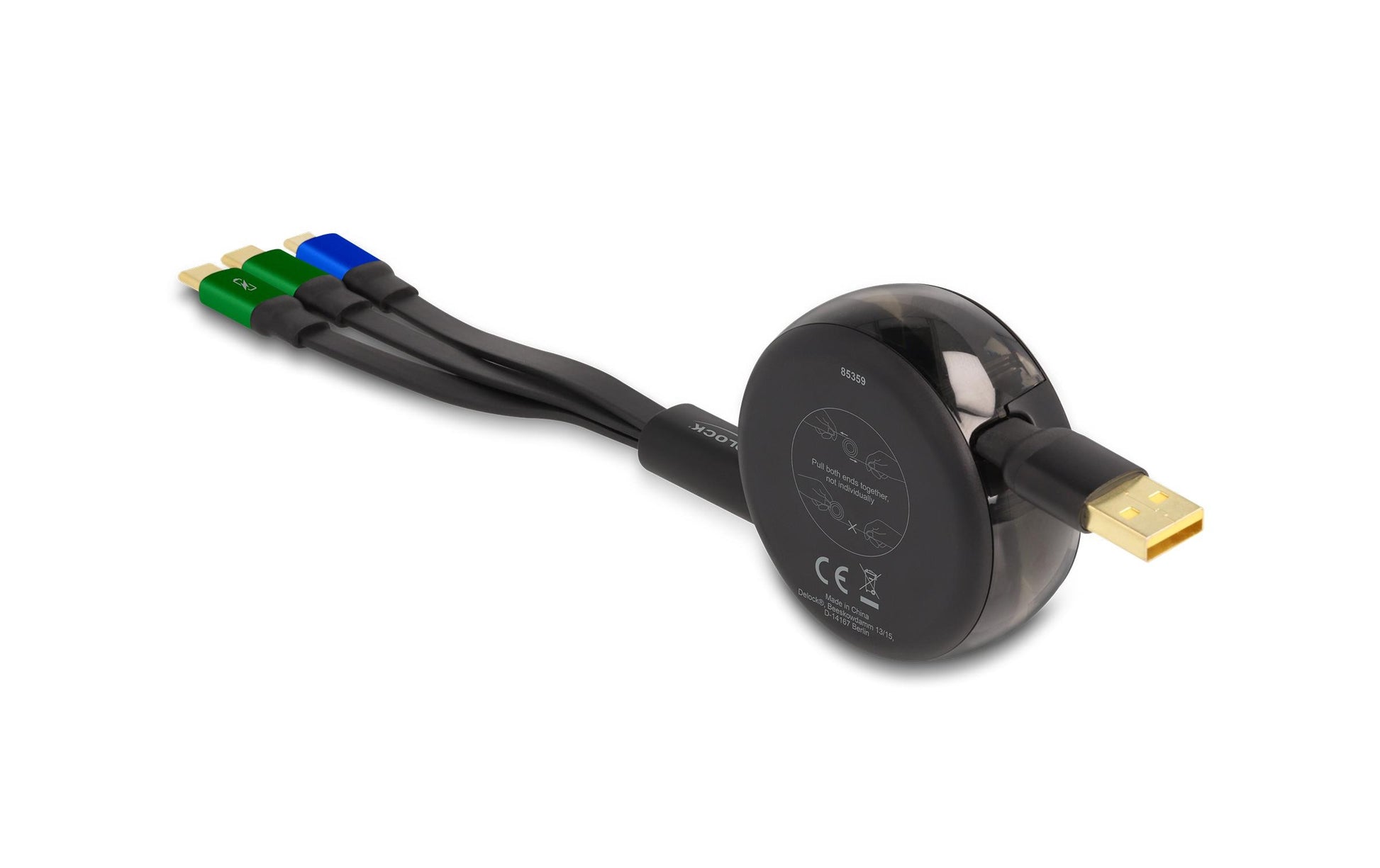 DeLOCK USB-Kabel – USB-A auf Micro-USB-B, 2× USB-C – USB 2.0 (480 Mbit/s) – 1,13 m – Schwarz