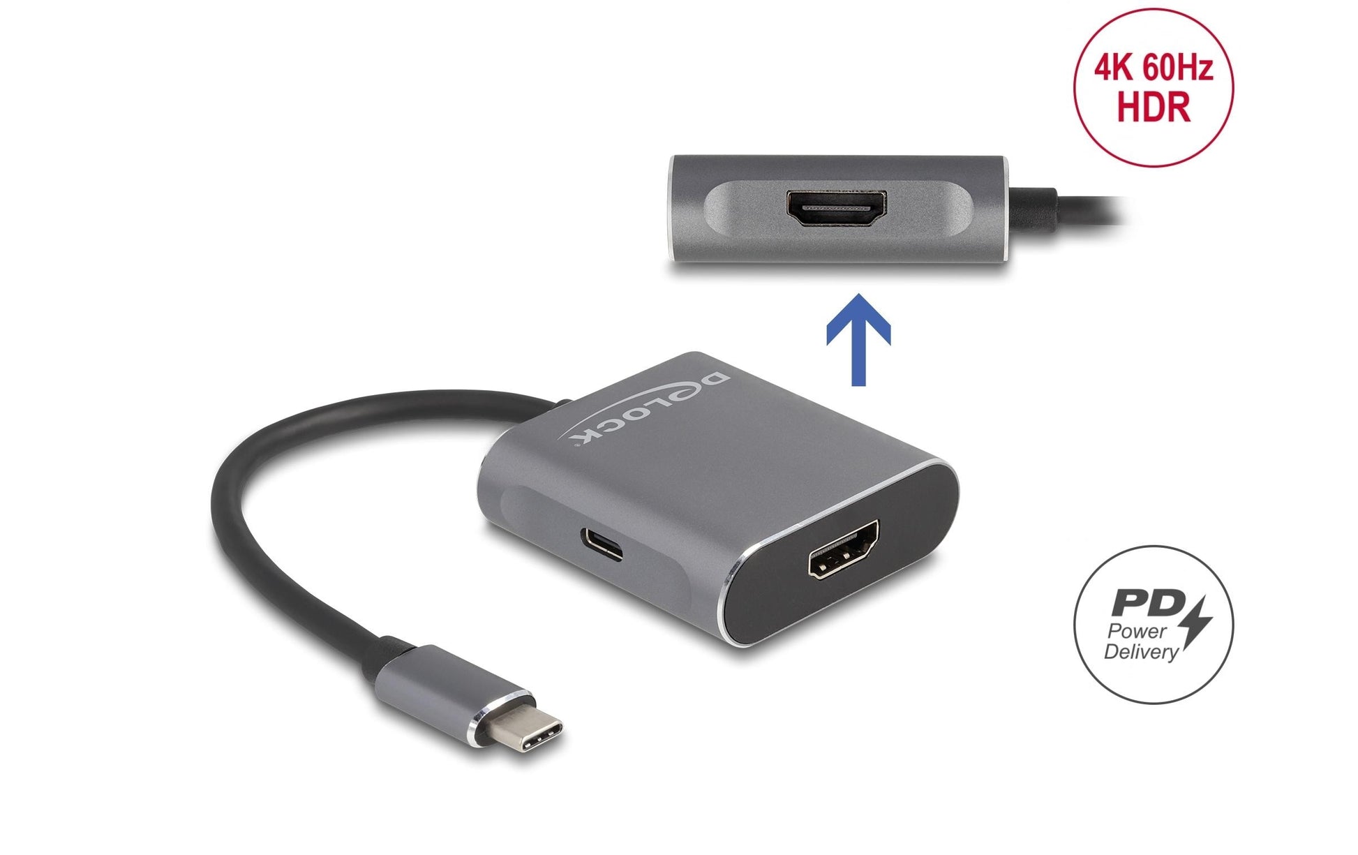 Delock – USB-C-Splitter, USB-C zu 2× HDMI (MST), aktiv, PD