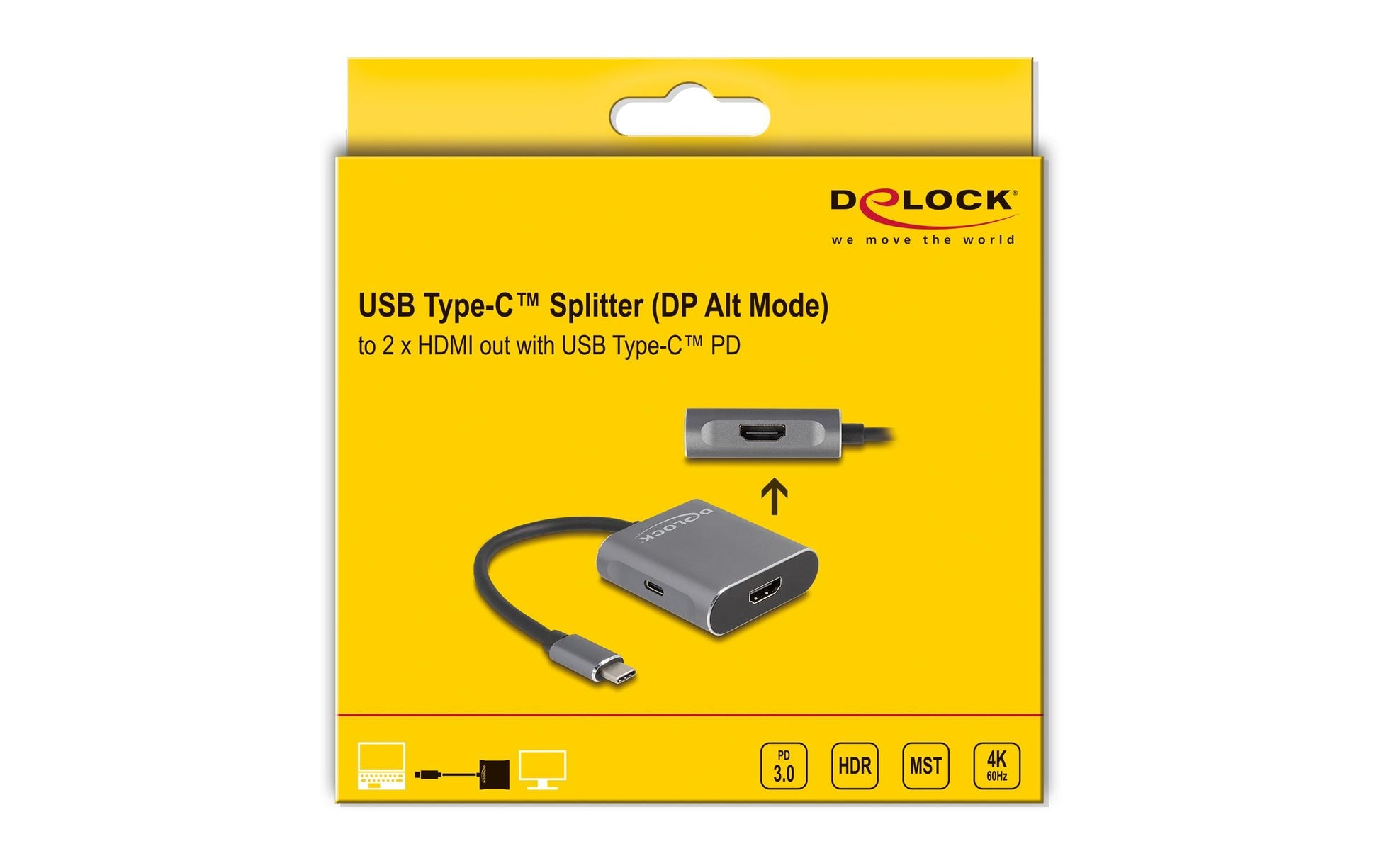 Delock – USB-C-Splitter, USB-C zu 2× HDMI (MST), aktiv, PD