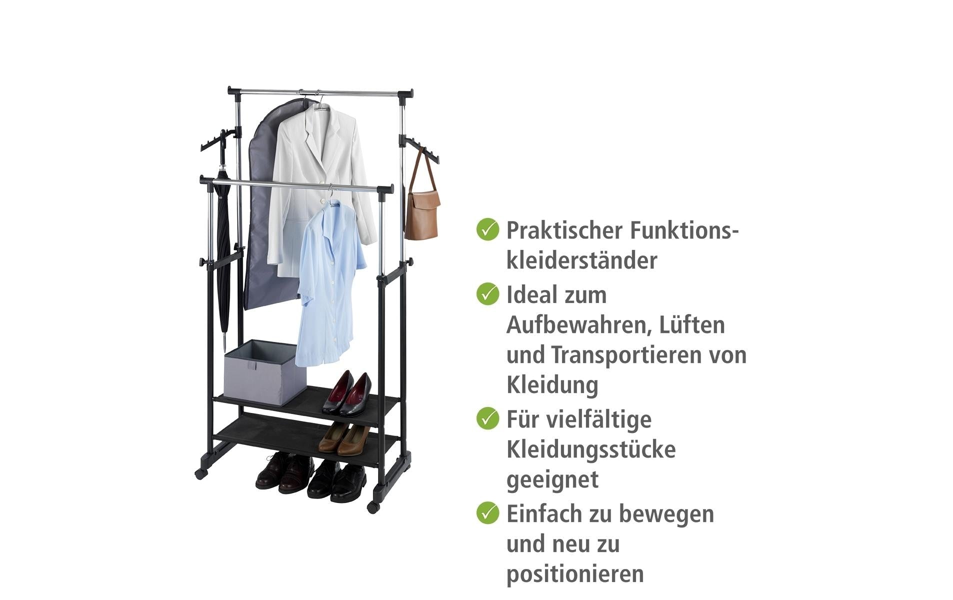 WENKO All In Garderobenständer (mit Schirmhalter) – Metall – Schwarz/Silber – 1'170 mm