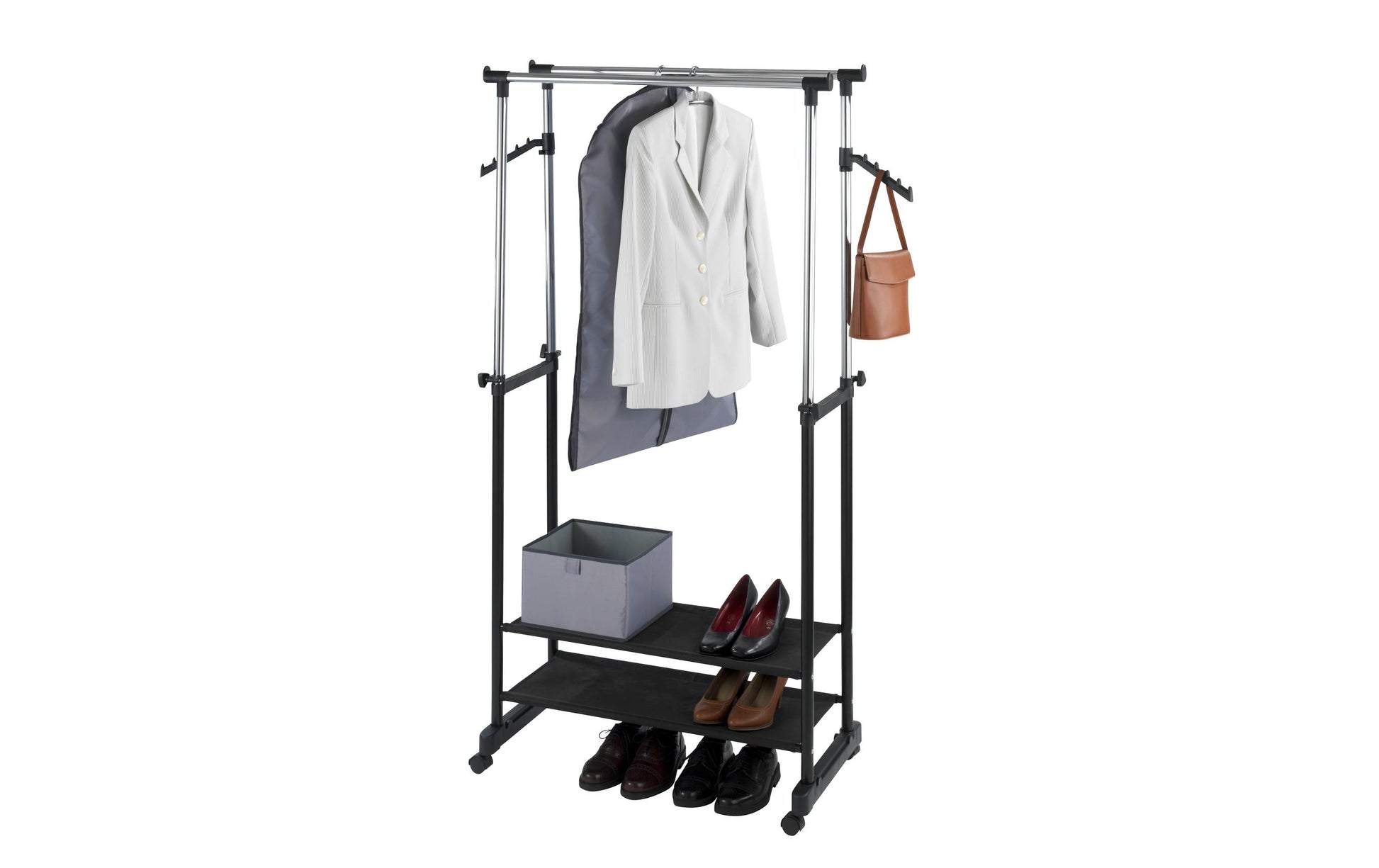 WENKO All In Garderobenständer (mit Schirmhalter) – Metall – Schwarz/Silber – 1'170 mm