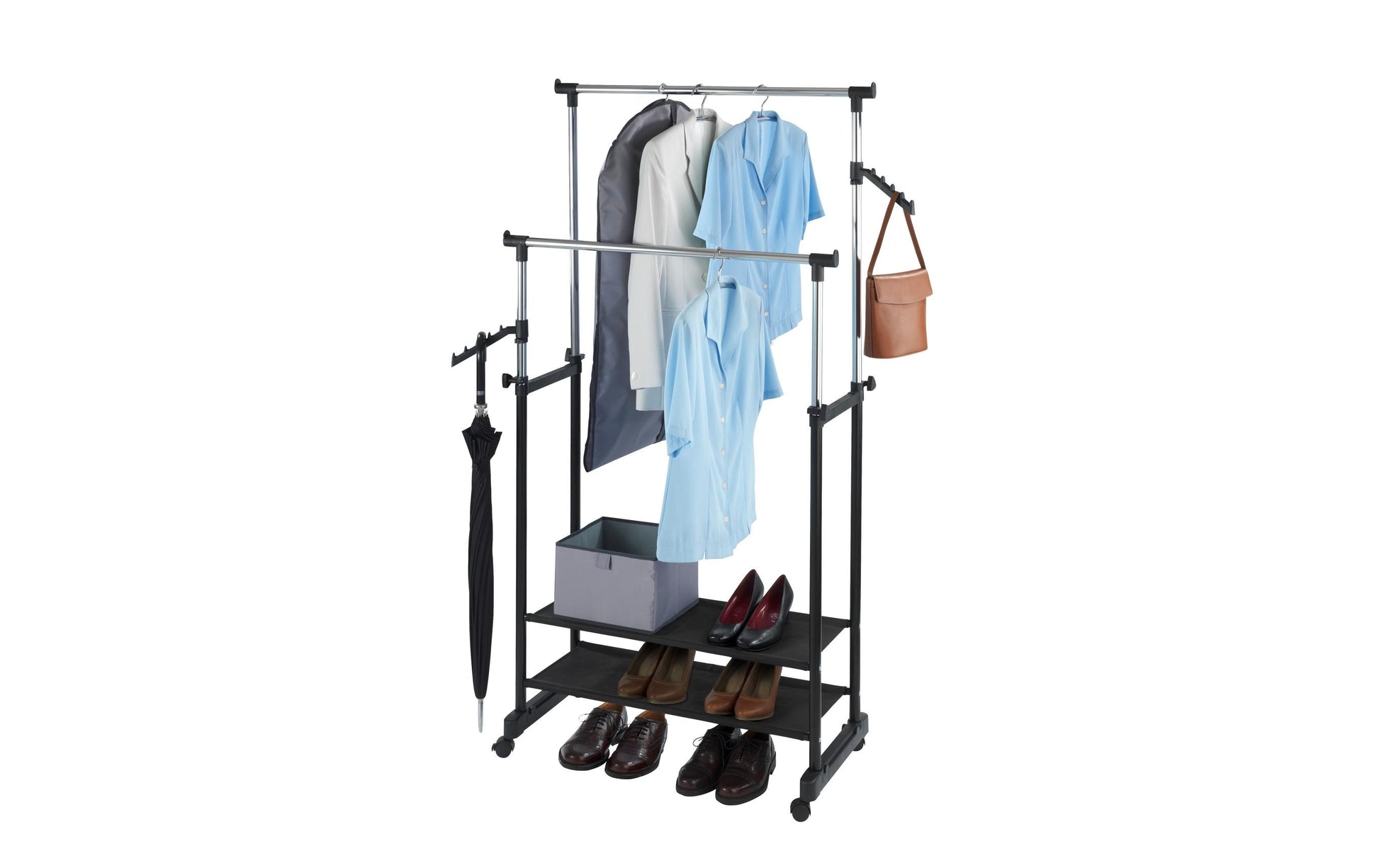 WENKO All In Garderobenständer (mit Schirmhalter) – Metall – Schwarz/Silber – 1'170 mm