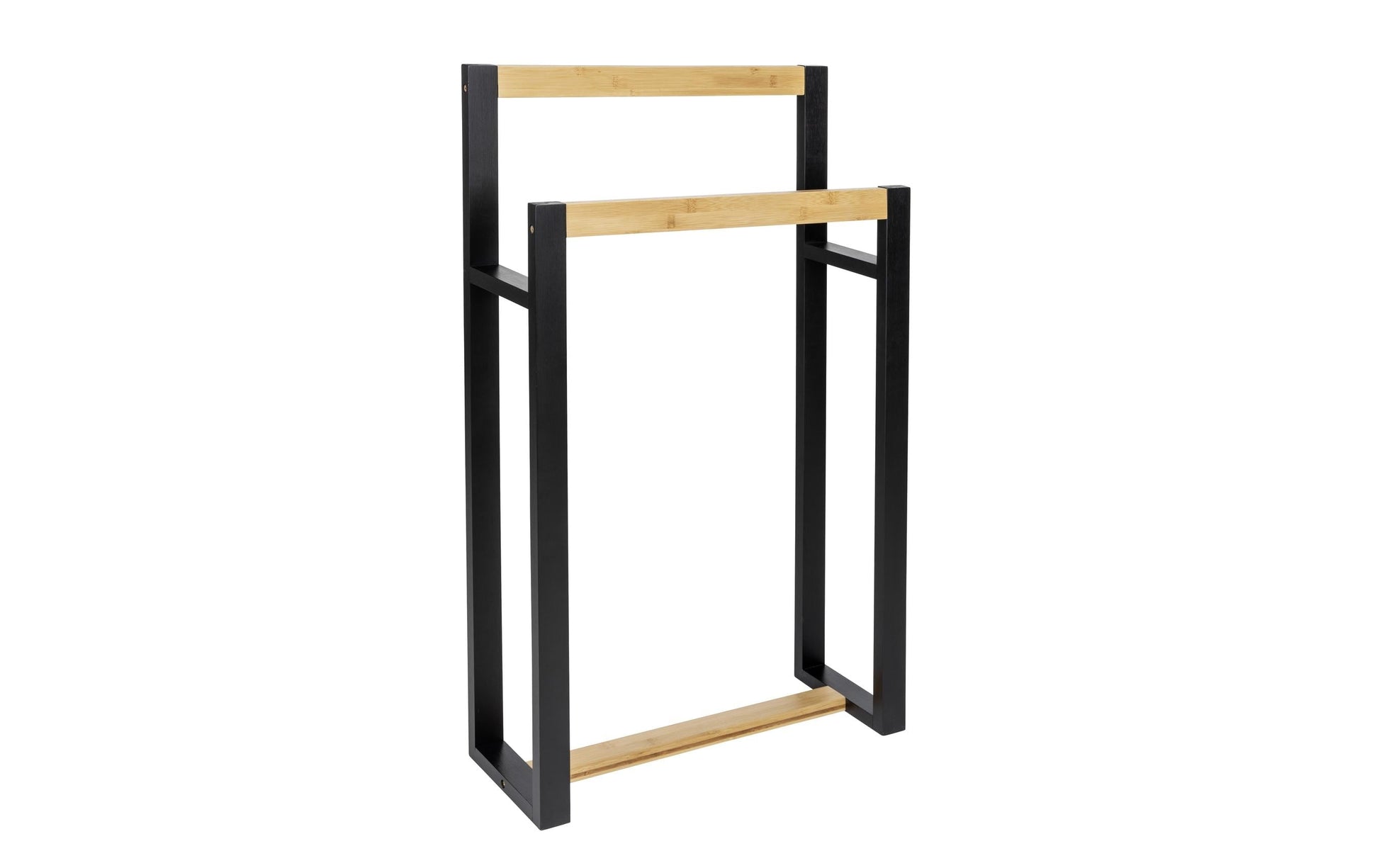 WENKO Handtuchständer Braidi – 2 Arme, 55×20×89,5 cm, Bambus, Schwarz/Natur
