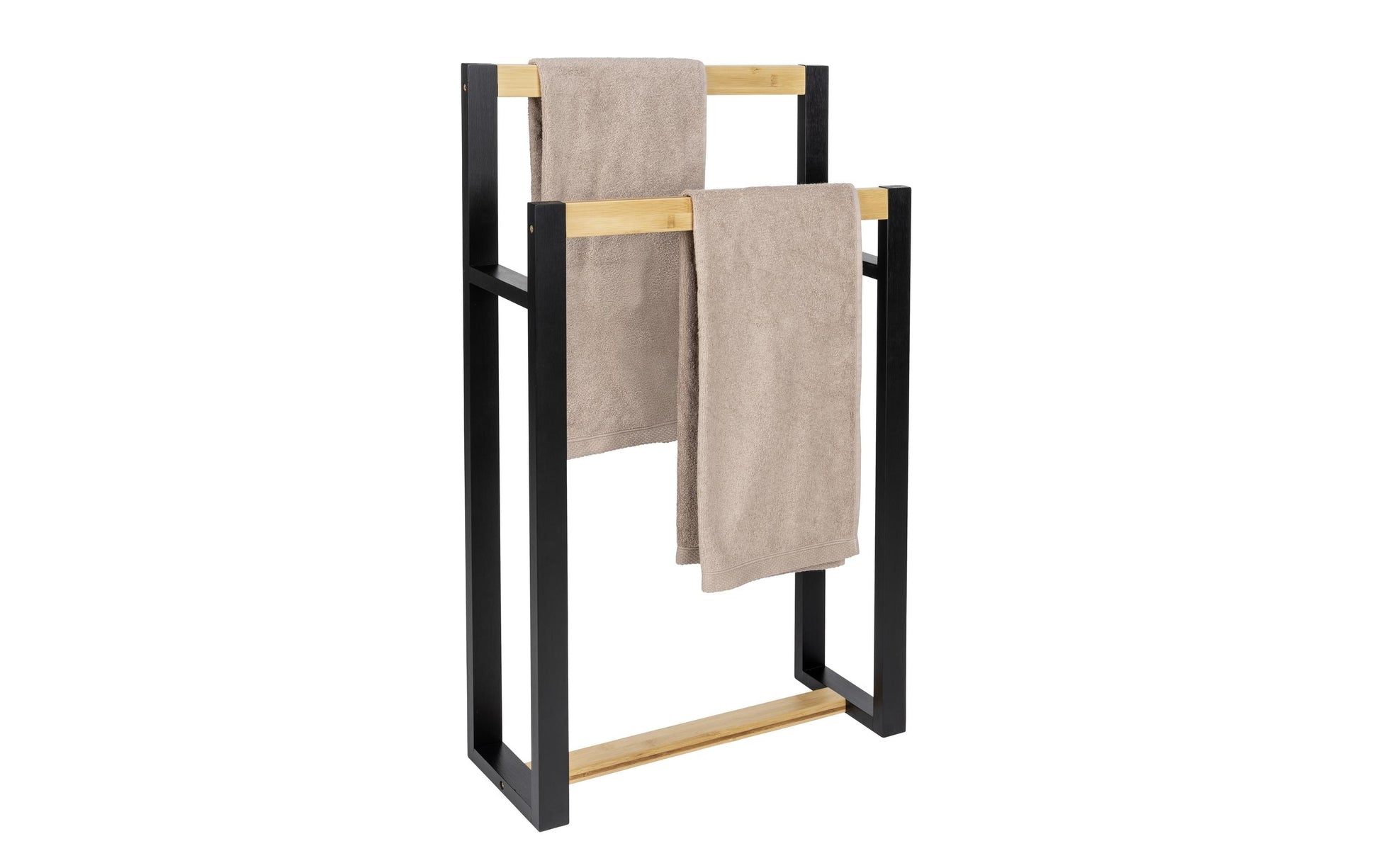 WENKO Handtuchständer Braidi – 2 Arme, 55×20×89,5 cm, Bambus, Schwarz/Natur