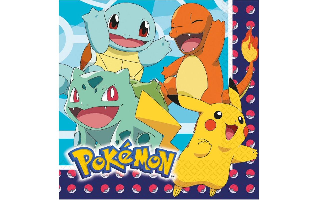 Amscan Pokémon Servietten Blau/Gelb – 33 × 33 cm, 2-lagig – 16 Stück