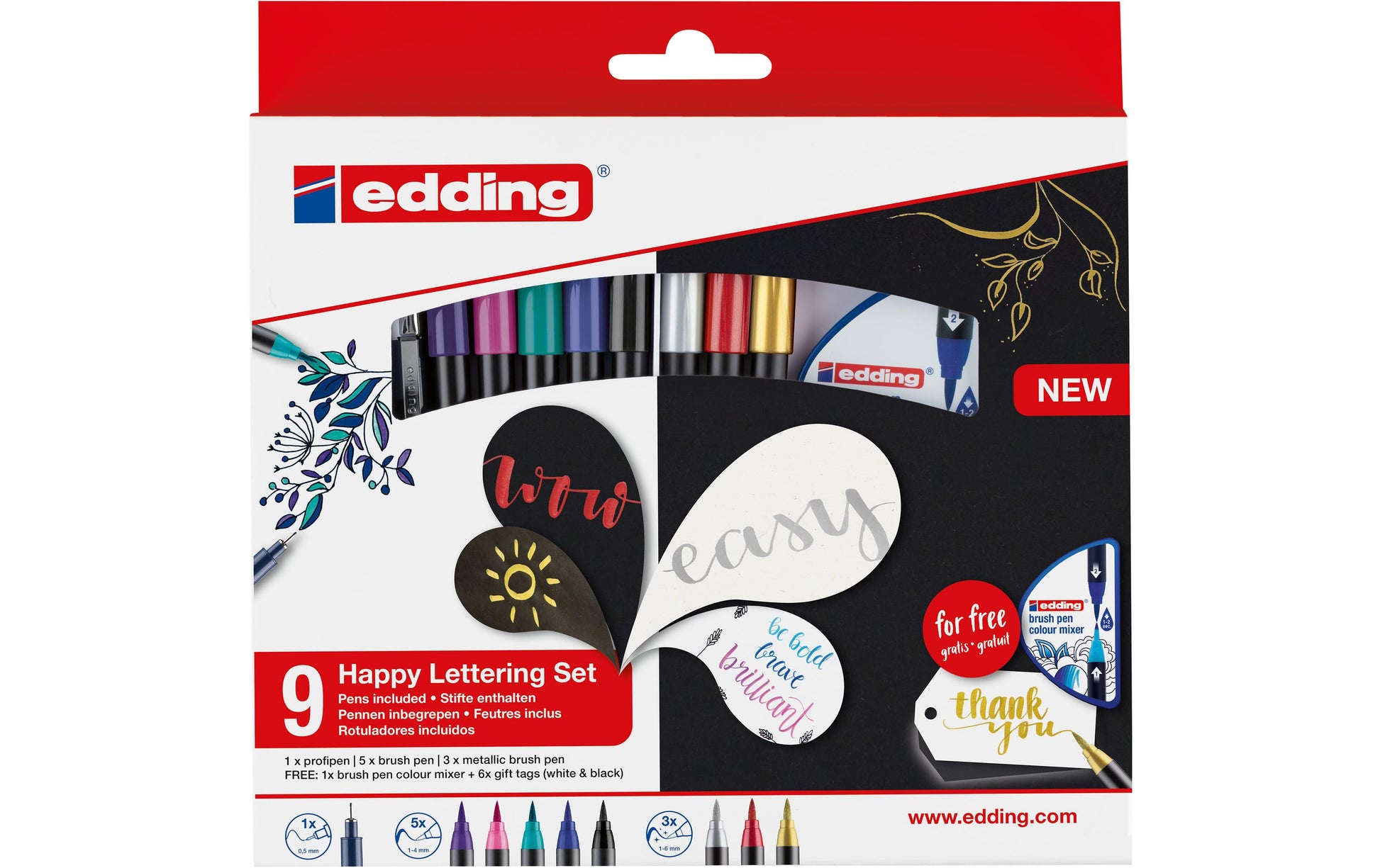 Edding Happy Lettering Brush Pen Metallic – Pinselspitze, 1–6 mm, 11er Set
