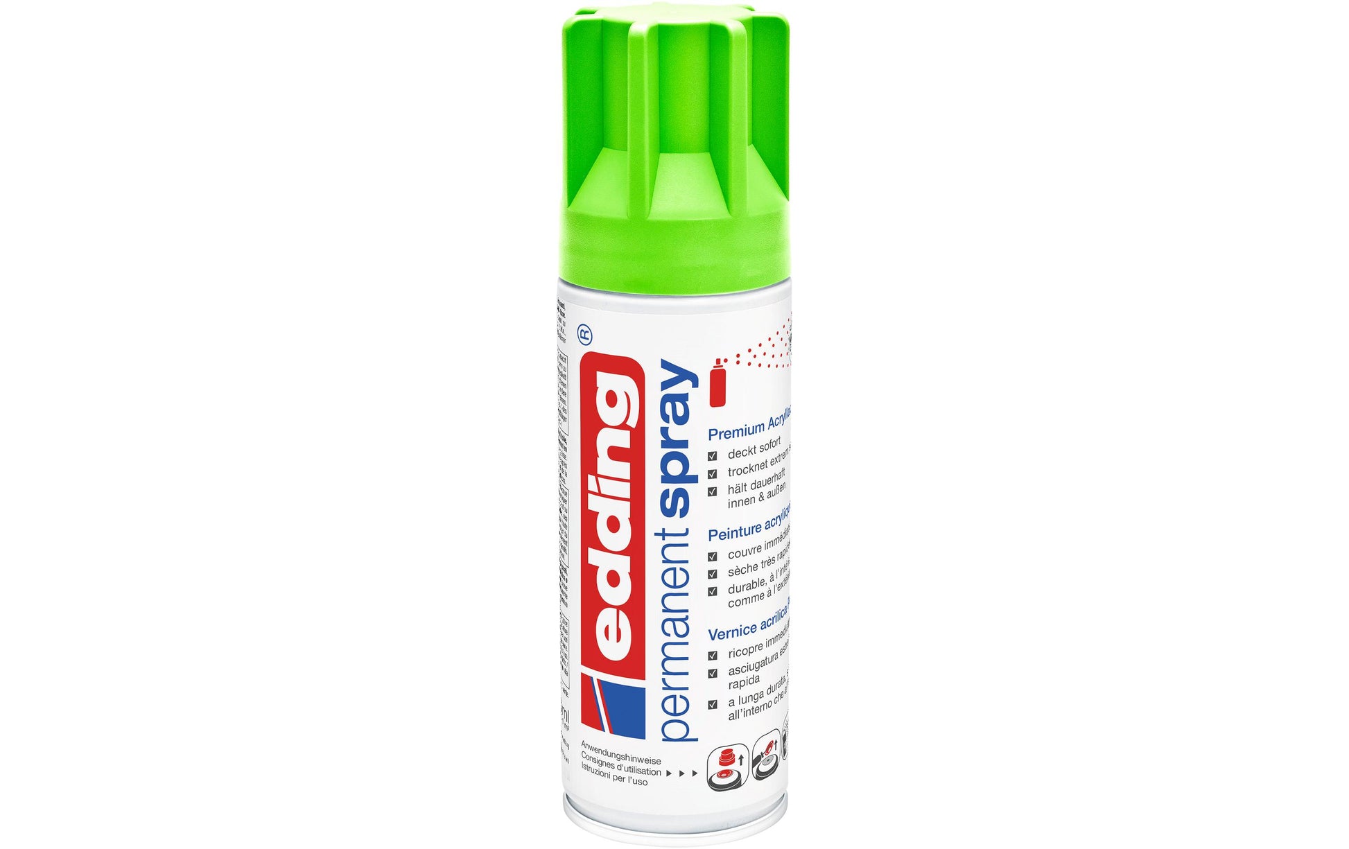 Edding Farbspray – Neongrün, seidenmatt – 200 ml – für Glas, Holz, Metall