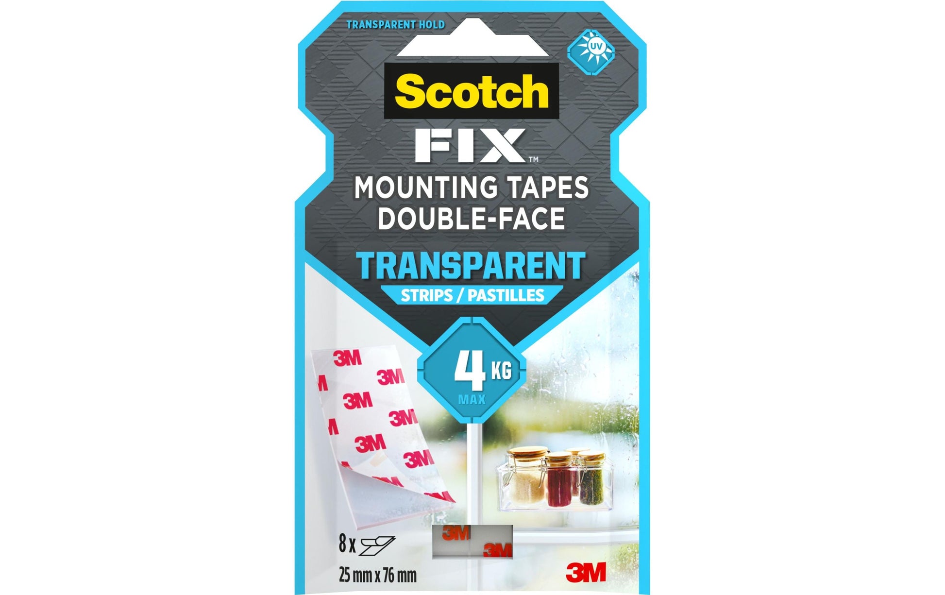 Scotch Fix Montagestreifen – 25 × 76 mm, transparent, bis 0,5 kg, 8 Stk.