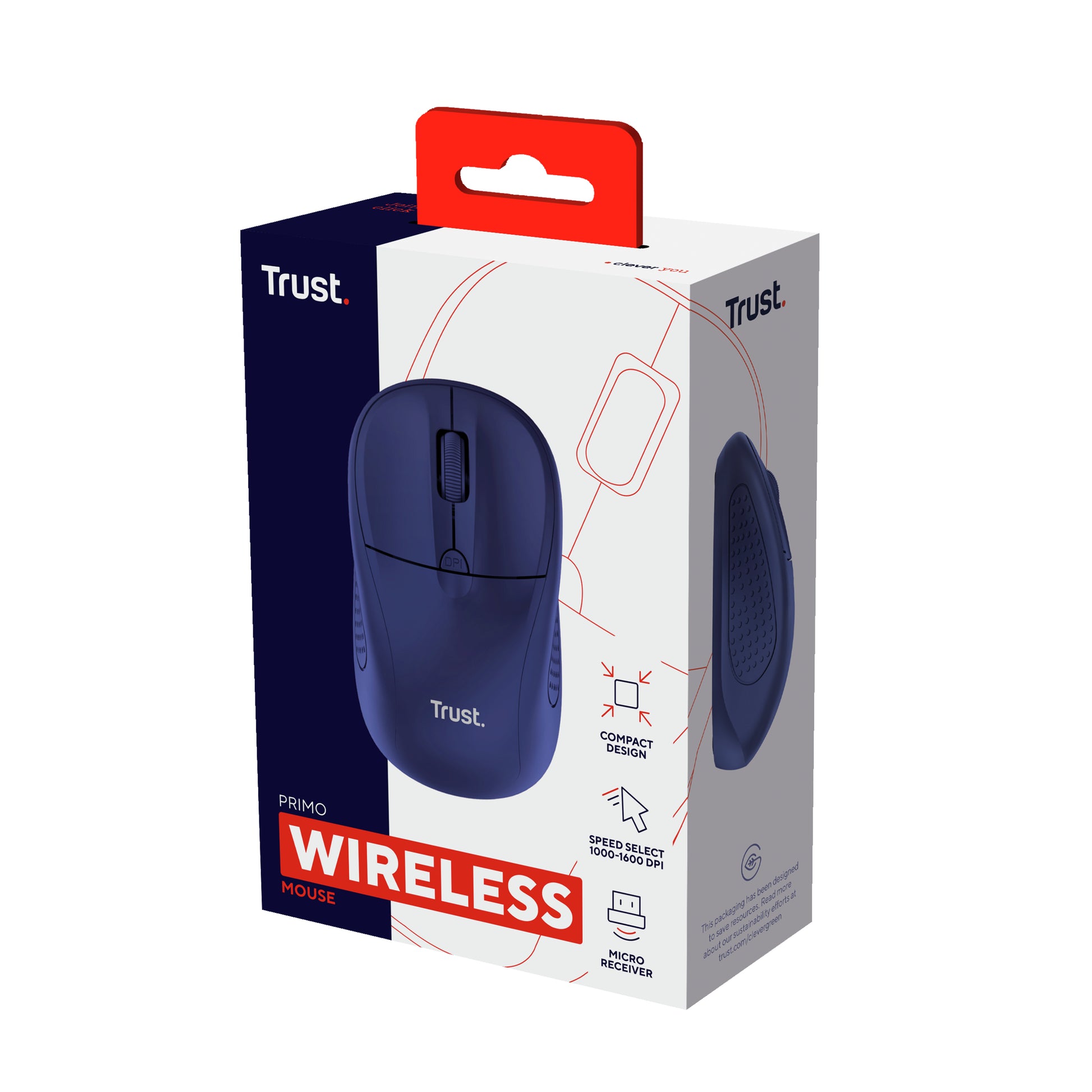Trust Primo – Maus – Kabellos (2,4 GHz), beidhändig, Blau