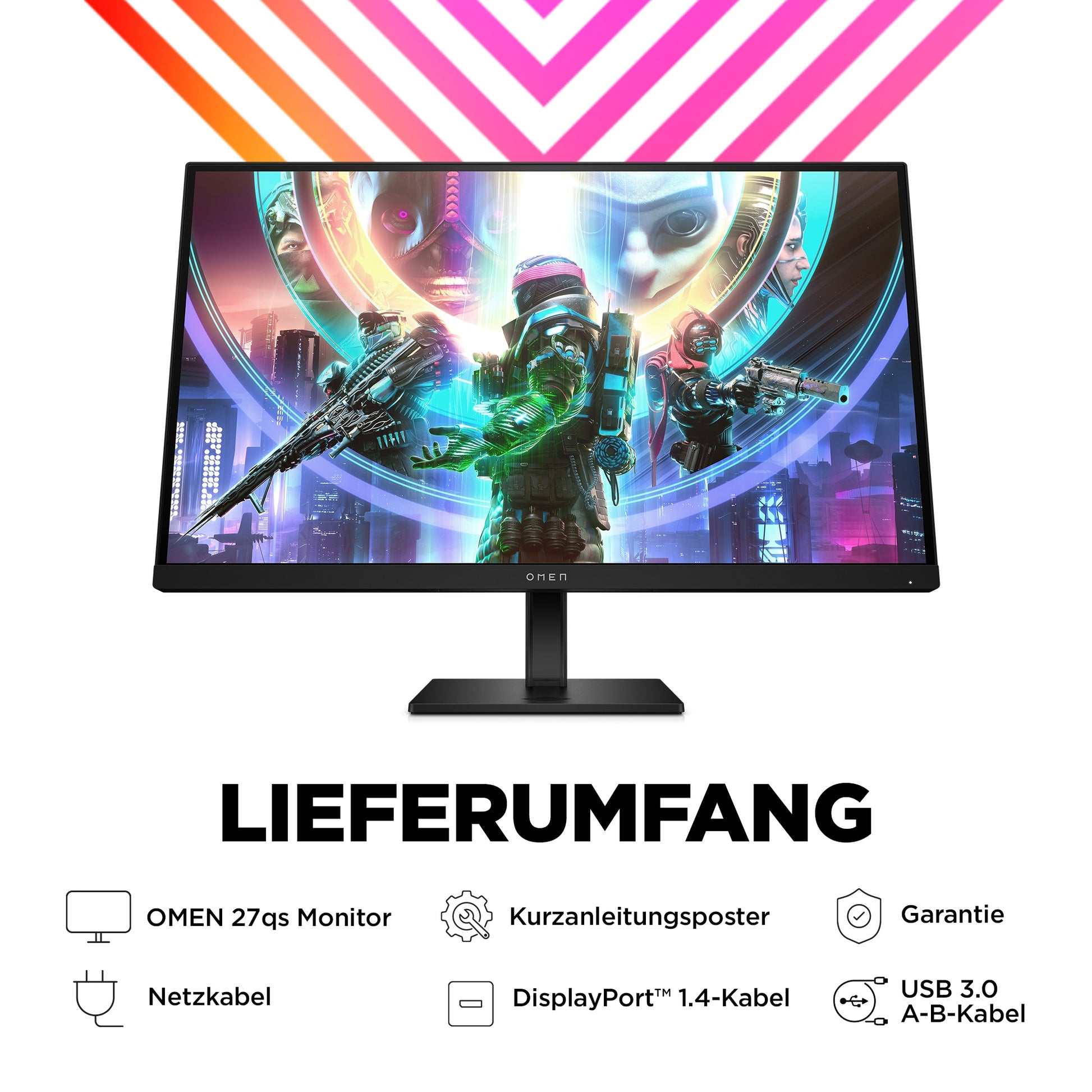 HP OMEN 27qs – Monitor, 27" 2560 × 1440 (WQHD), IPS, 240 Hz, 400 cd/m², VESA 100 × 100, Schwarz