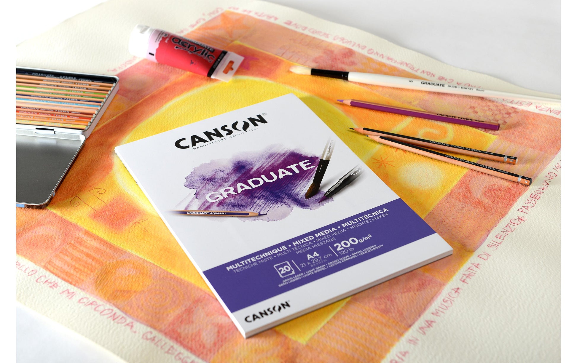 Canson Graduate Mixed Media Block – A3 – 200 g/m² – kurzseitig geleimt – 20 Blatt, weiss, strukturiert