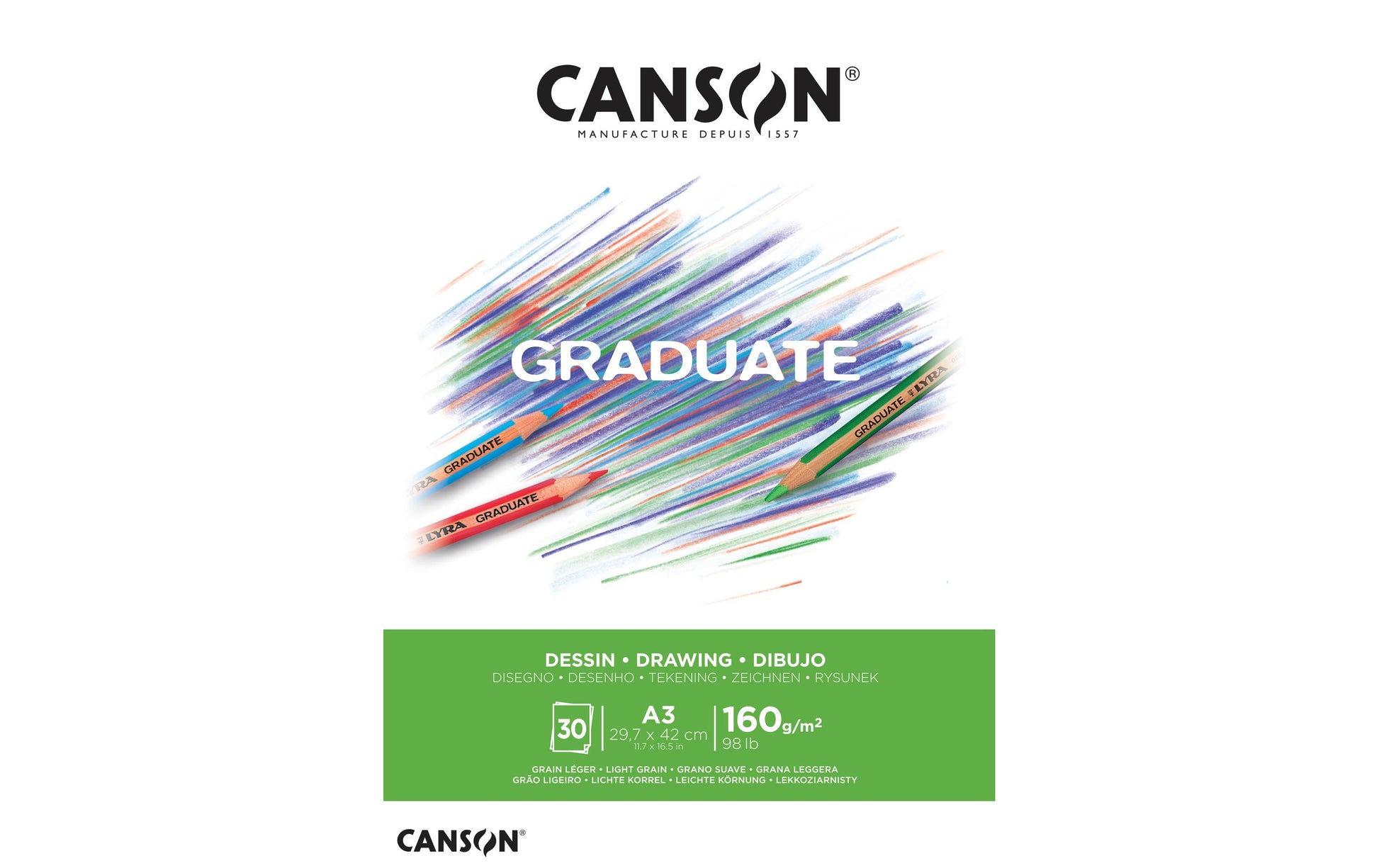 Canson Graduate Zeichenblock – A3, 160 g/m², weiss, strukturiert, 30 Blatt, für Mixed Media