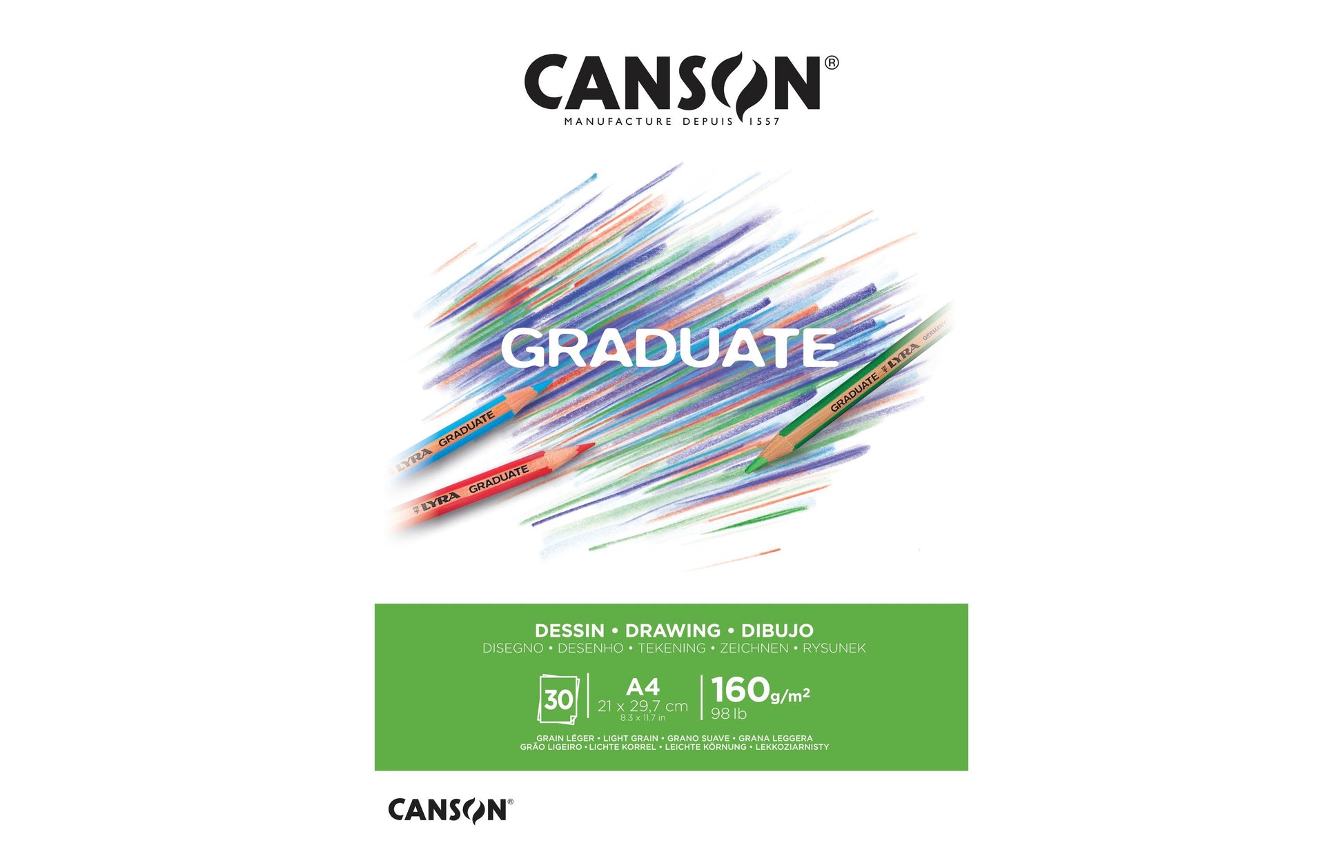 Canson Graduate Zeichenblock – A4, 160 g/m², weiss, strukturiert, 30 Blatt, für Mixed Media