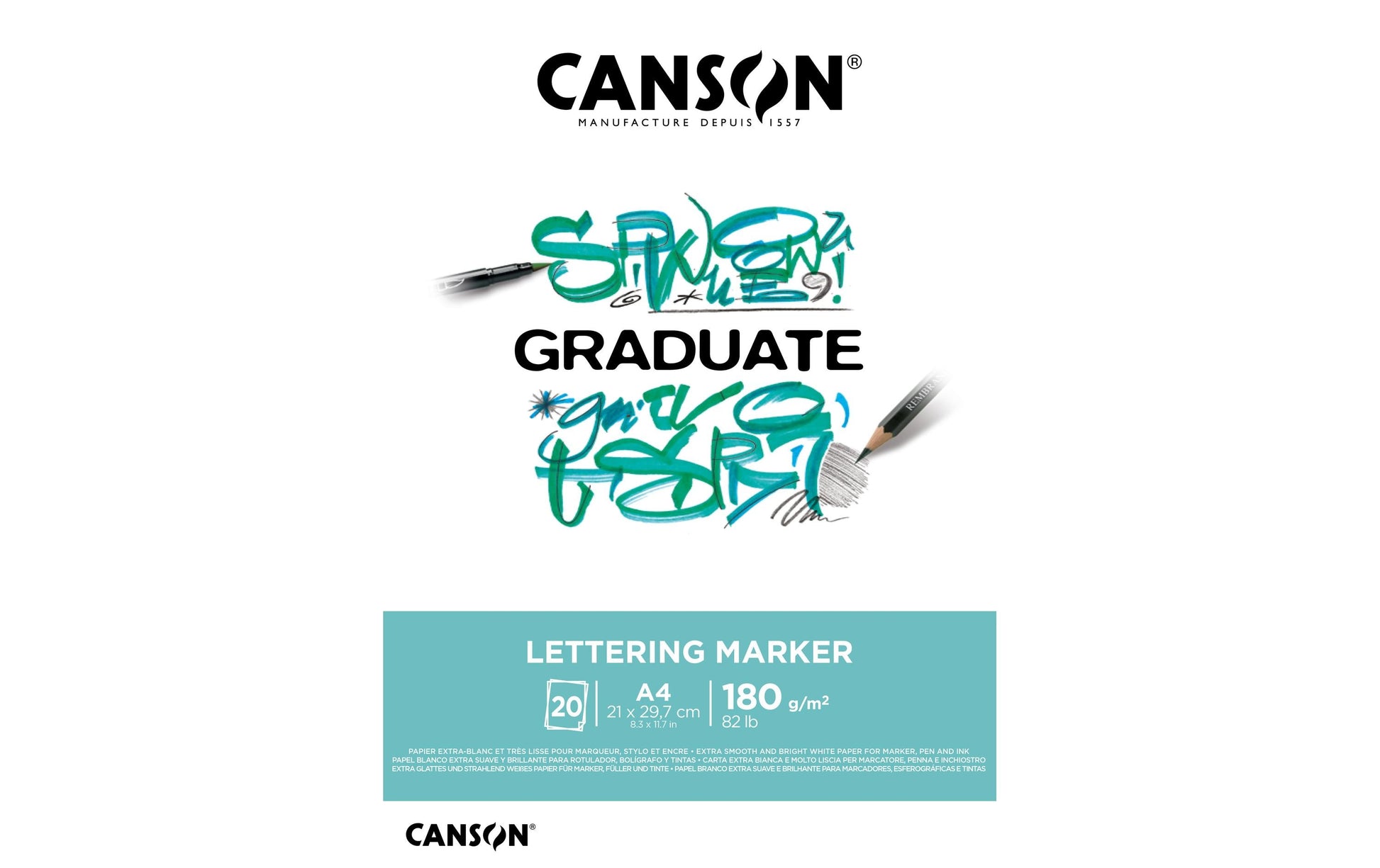 Canson Skizzenblock – A4 – 180 g/m² – geleimt – 20 Blatt, weiss, weich, für Tinte & Marker