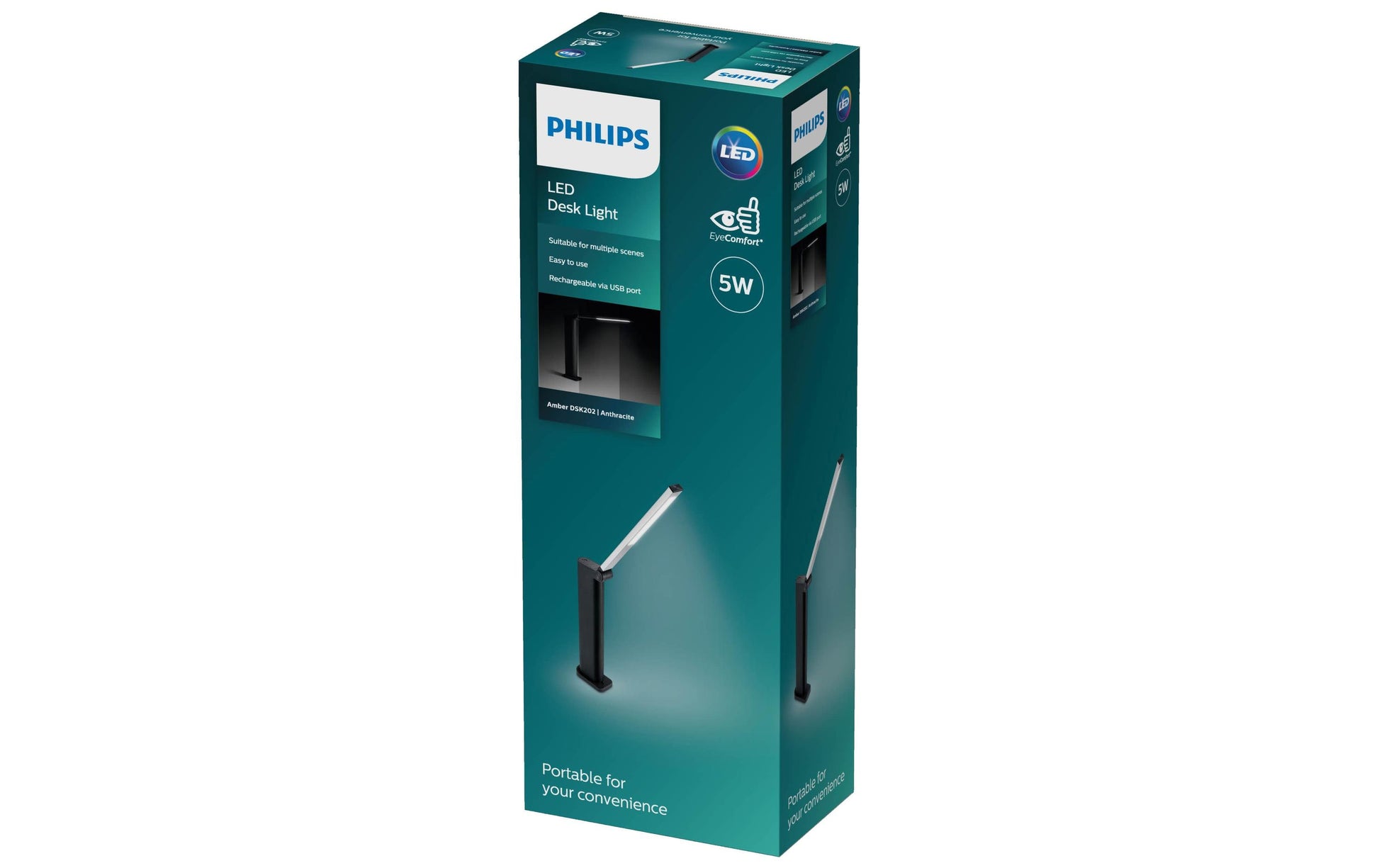 Philips by Signify Philips Tischleuchte Amber – 120 lm, 5 W, 3600 K, dimmbar, schwarz, Akkubetrieb