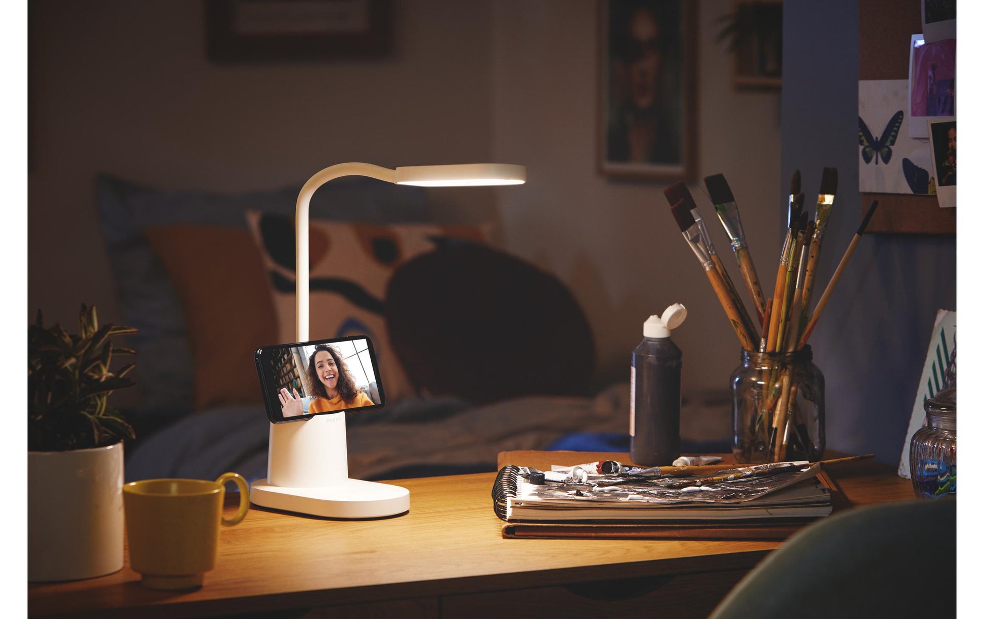 Philips by Signify Philips Tischleuchte – 11 × 34 × 31,5 cm, 200 lm, 7,5 W, 3000–5700 K, dimmbar, weiss, Akku