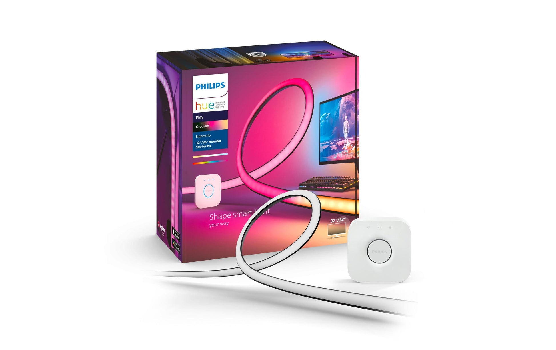Philips Hue Lightstrip Starter-Set mit Bridge – Zigbee, Bluetooth – RGB + 2000–6500 K