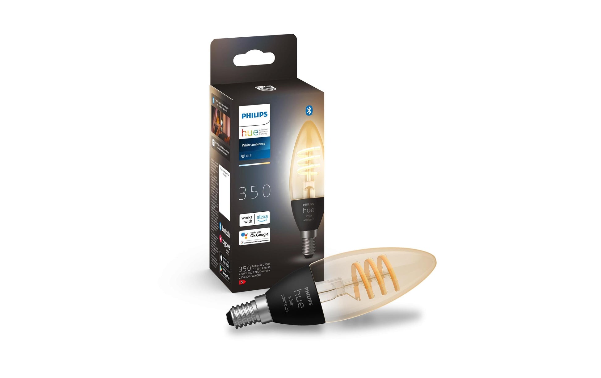 Philips Hue White Ambiance E14 LED-Leuchtmittel – 4,6W dimmbar, 2200–4500 K, für Bluetooth & Hue Bridge