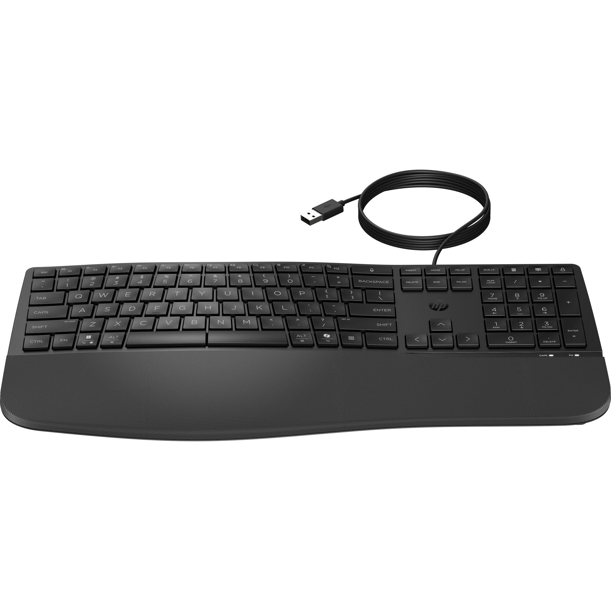 HP 485 Comfort – Tastatur – Membran, kabelgebunden, USB-A – mit Handballenauflage – Schwarz
