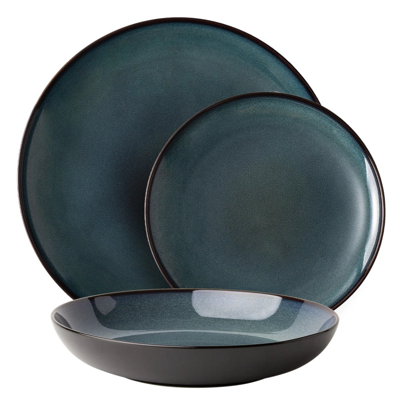 Lunasol Elements Night Sky Tellerset – 12-teilig, Ø 27/23/20 cm, Steingut, Dunkelblau, spülmaschinenfest