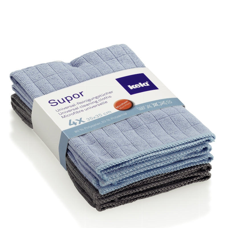 Kela Mikrofasertuch Supor – Grau – 35 × 35 cm – Polyester – 4er-Set