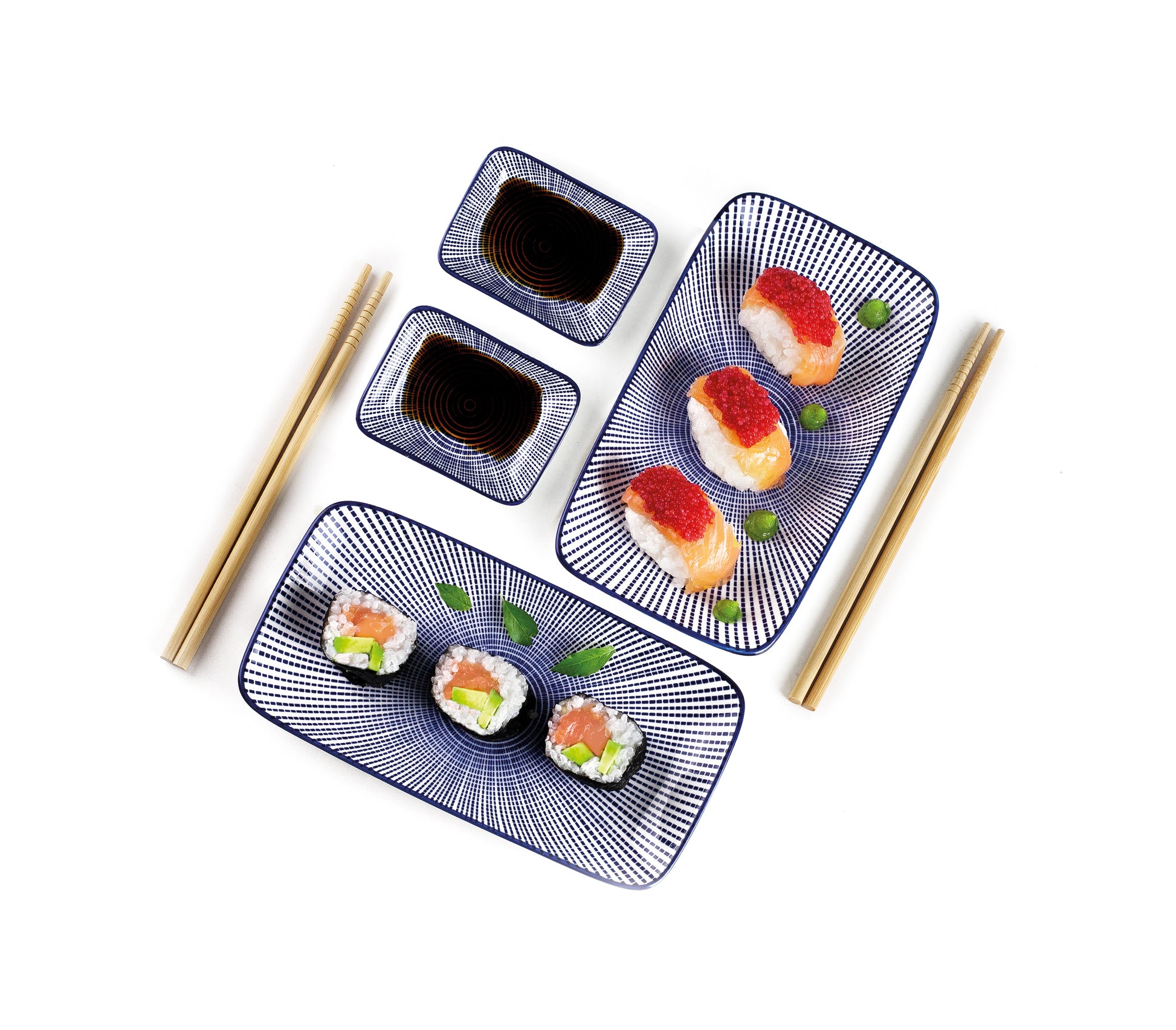Ibili Sushi-Set – 6-teiliges Set, 12,3 × 22,4 × 2,7 cm, Keramik, Blau