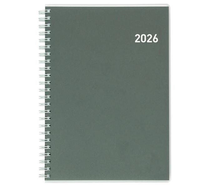 Biella Terminia Agenda – 1 Woche/2 Seiten, Wire-O, 14,5 × 20,5 cm, 2026, mehrsprachig, grau, FSC