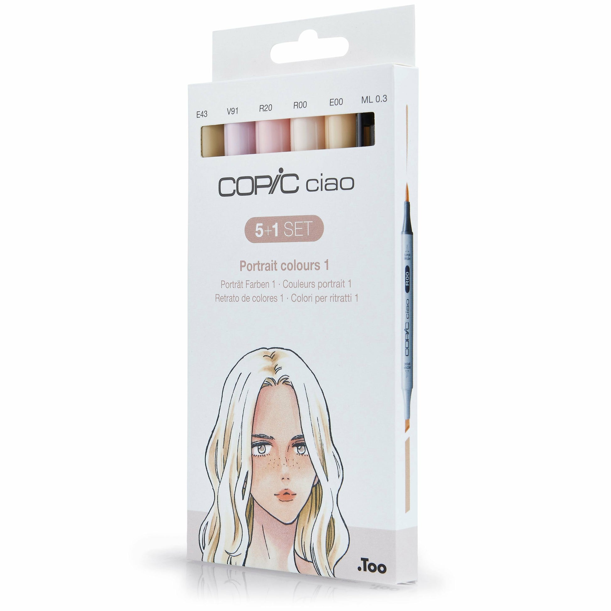 Copic Ciao Brush Pen, Doppelspitze, Portrait 1 – Kombi (Pinsel + Keilspitze), Alkoholbasiert, 6 Farben