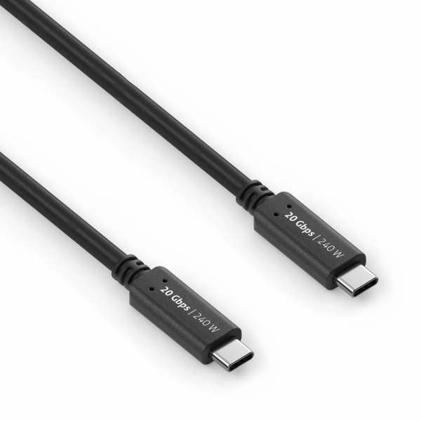 PureLink USB-C auf USB-C Kabel – USB4 20 Gbit/s – 0,5 m – PD 240 W – DP Alt Mode – Goldstecker – Schwarz