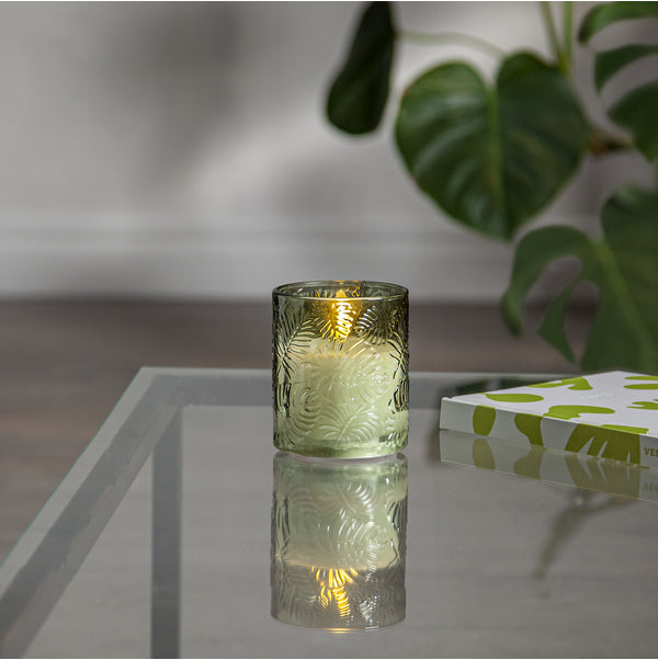 Star Trading LED-Kerze – Ø 8,5 × 10 cm – Glas, Grün