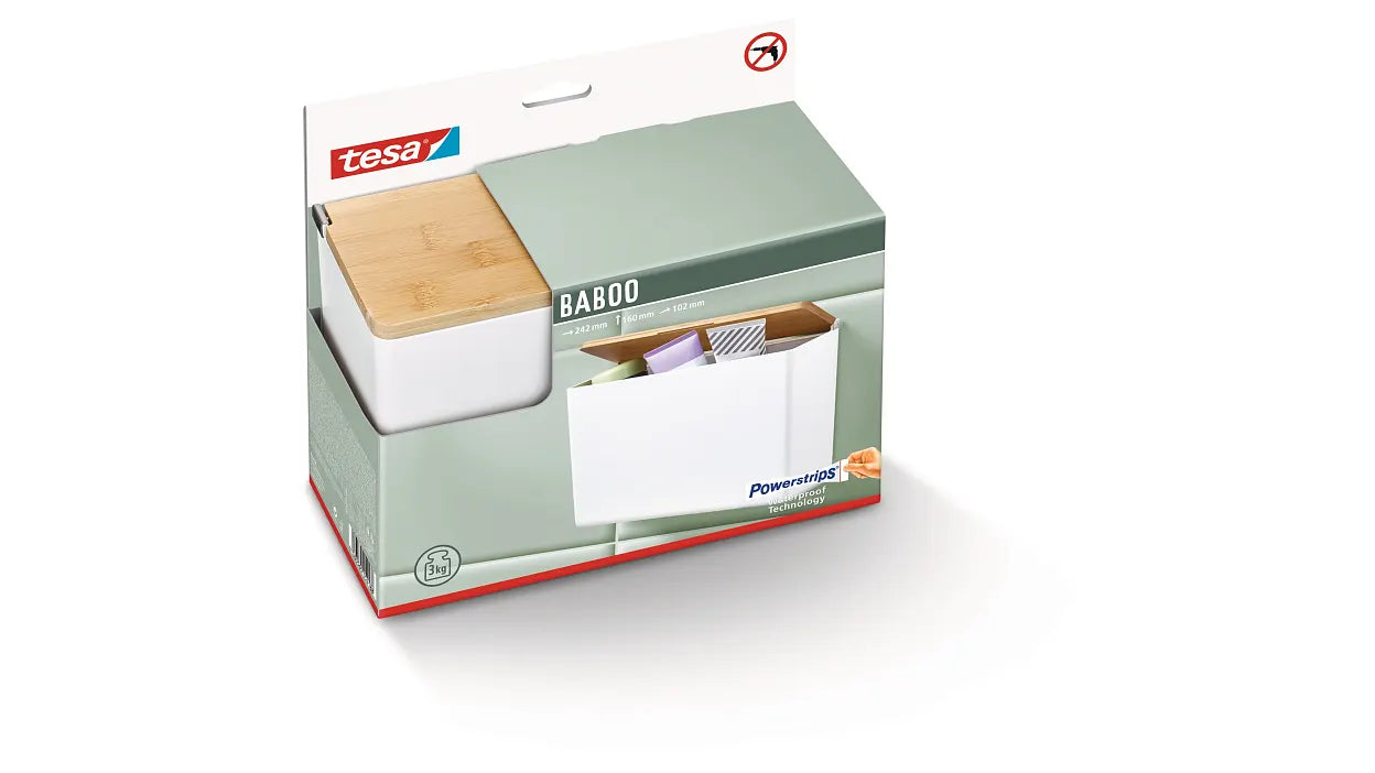 TESA Aufbewahrungsbox BABOO XL – Kunststoff, 24,2×10,2×16 cm, Weiss