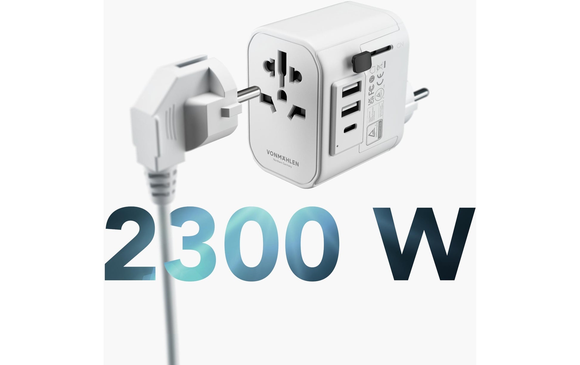 Vonmählen Unity One Ladegerät (EU, UK, US) – 2300 W, 1× USB-C + 2× USB-A – für USB-C- und USB-A-Geräte